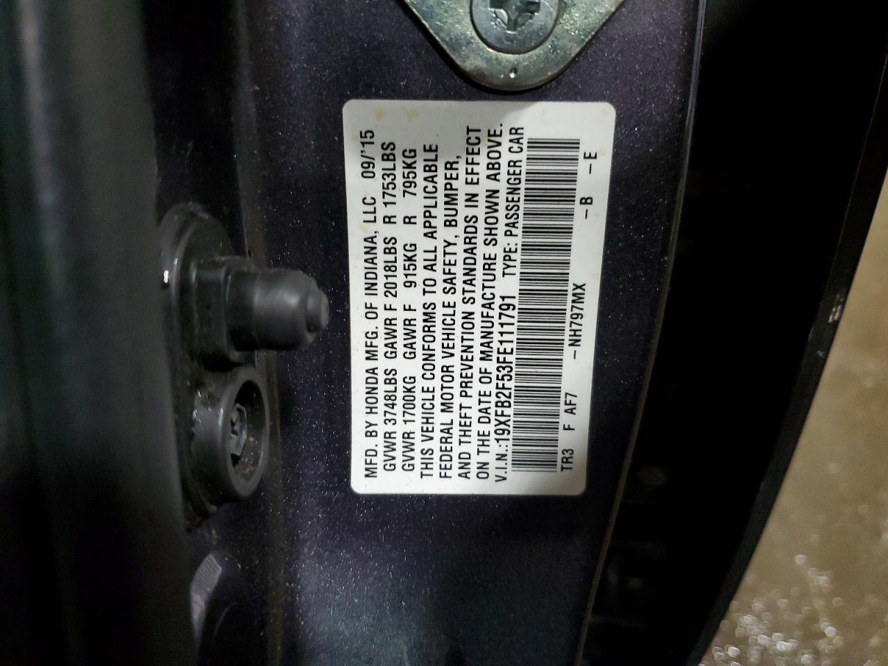 2015 Honda Civic Lx Gray vin: 19XFB2F53FE111791