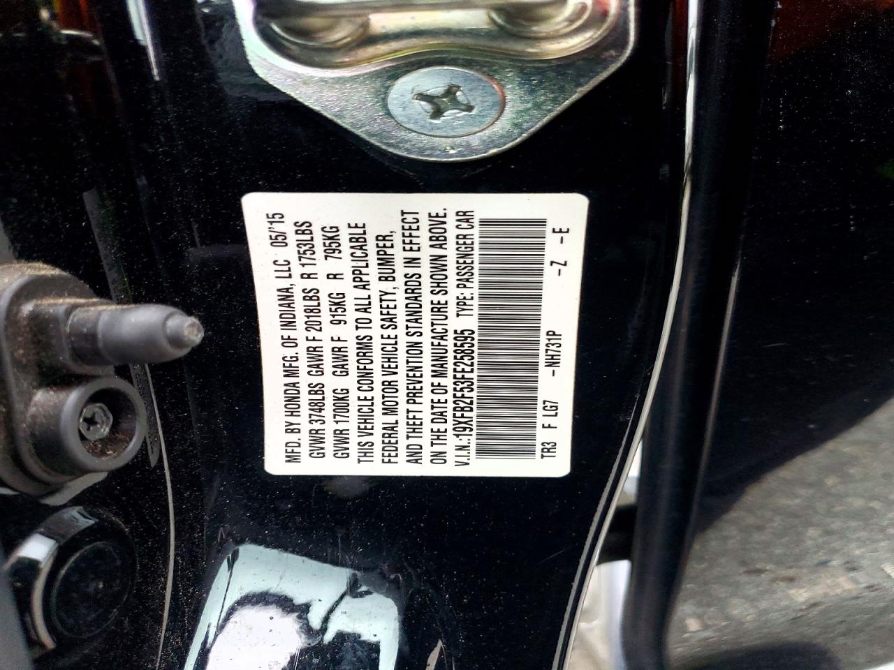 2015 Honda Civic Lx Black vin: 19XFB2F53FE258595