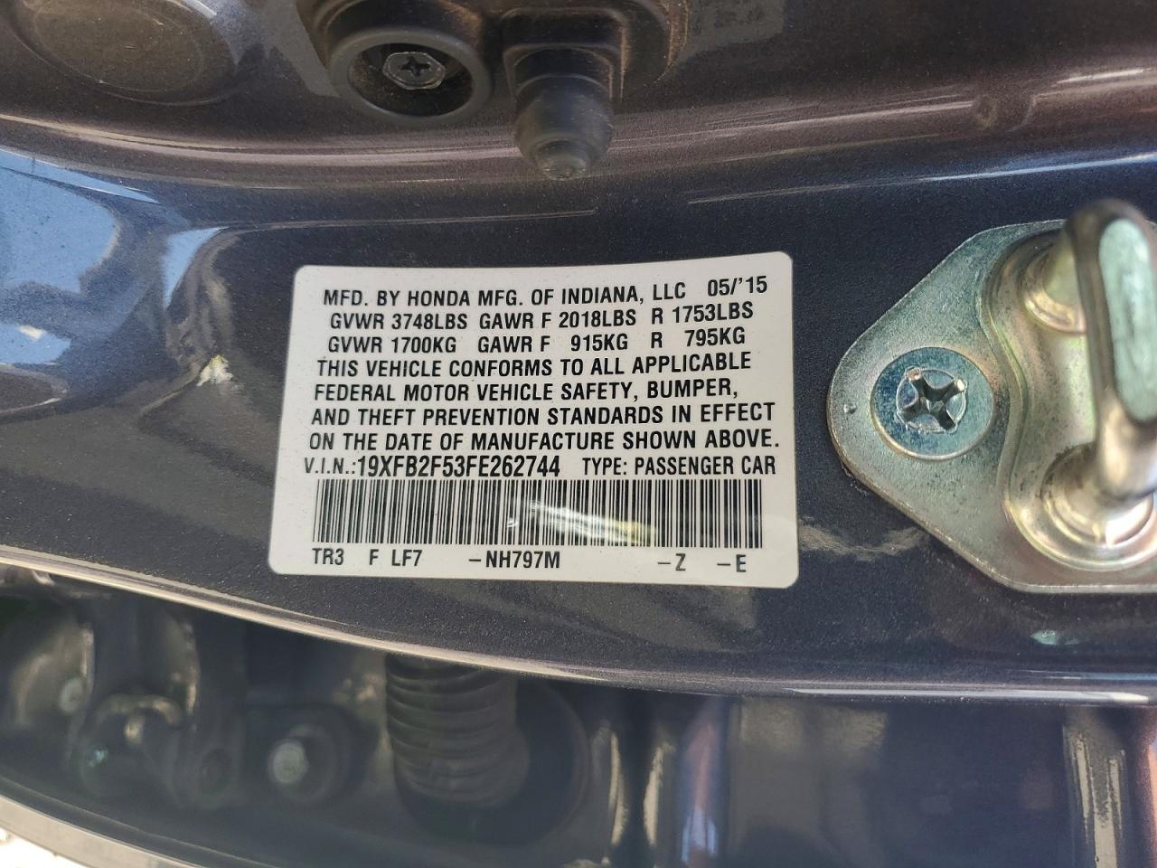 2015 Honda Civic Lx Charcoal vin: 19XFB2F53FE262744