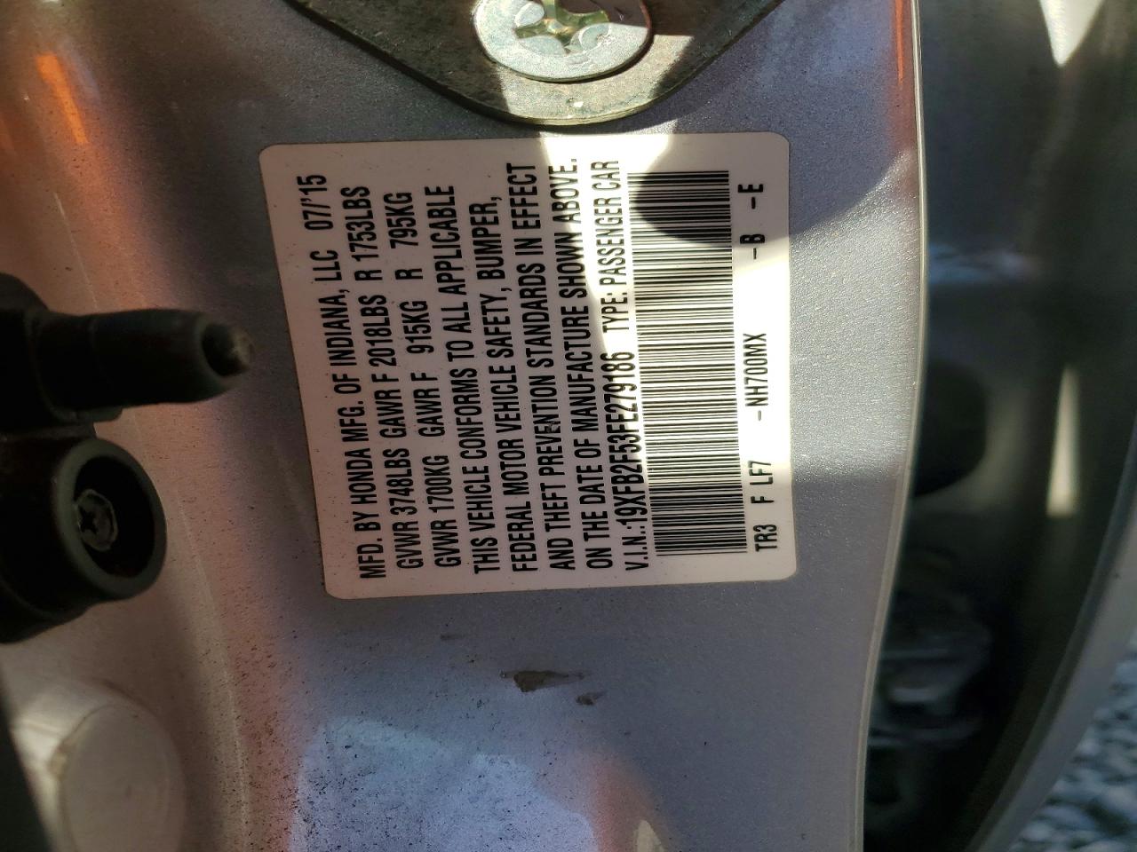 2015 Honda Civic Lx Silver vin: 19XFB2F53FE279186