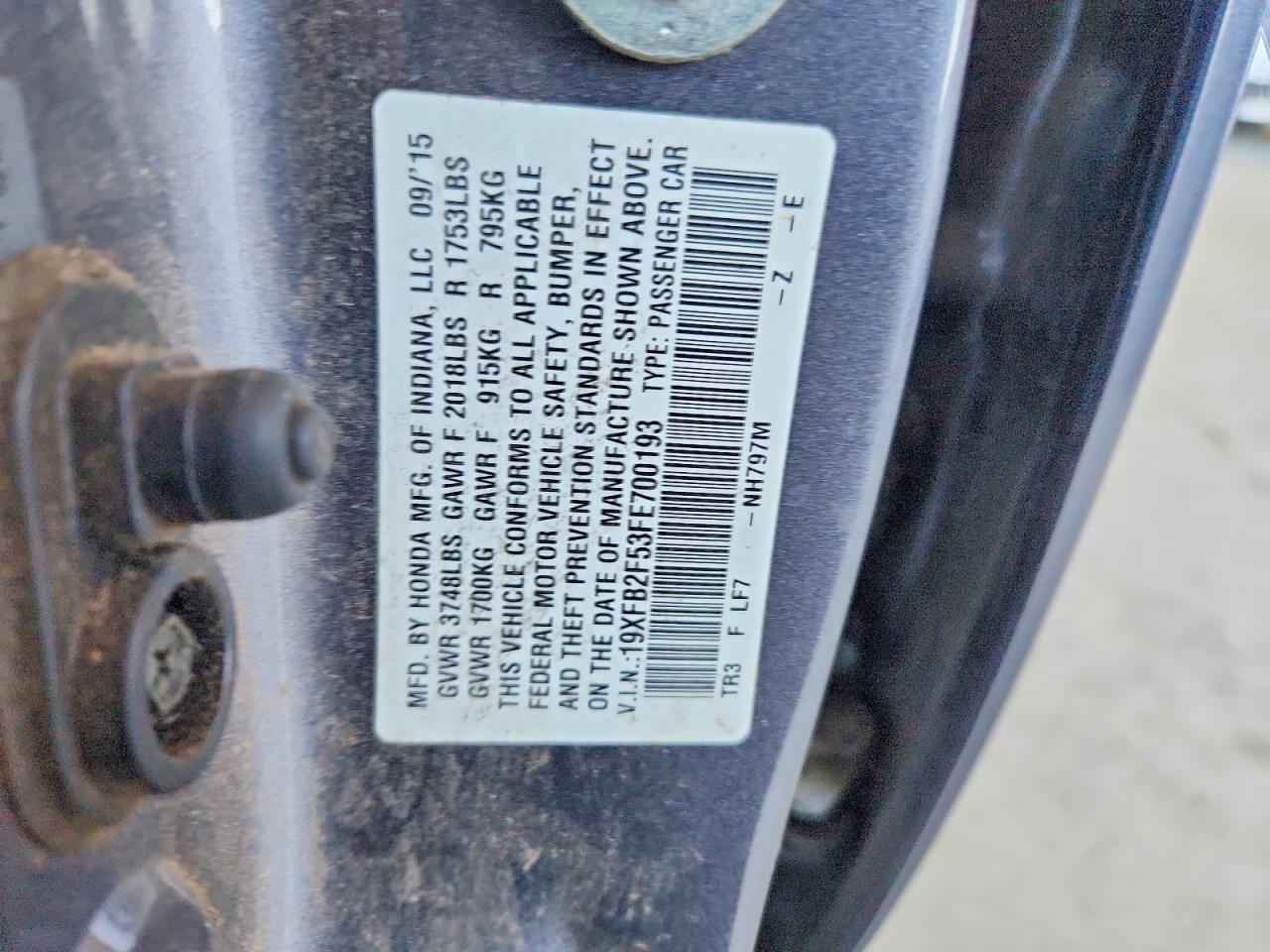 2015 Honda Civic Lx Серый vin: 19XFB2F53FE700193