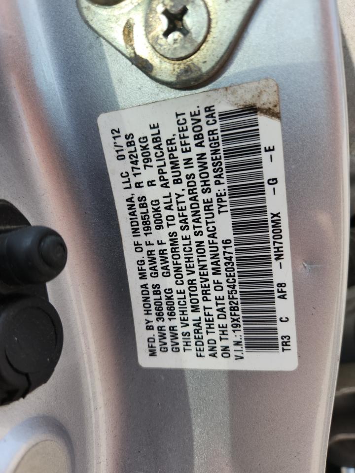 2012 Honda Civic Lx Silver vin: 19XFB2F54CE034716