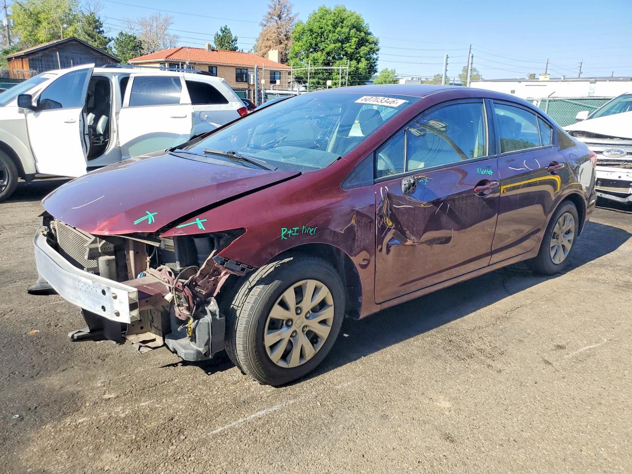 2012 Honda Civic Lx Burgundy vin: 19XFB2F54CE098125