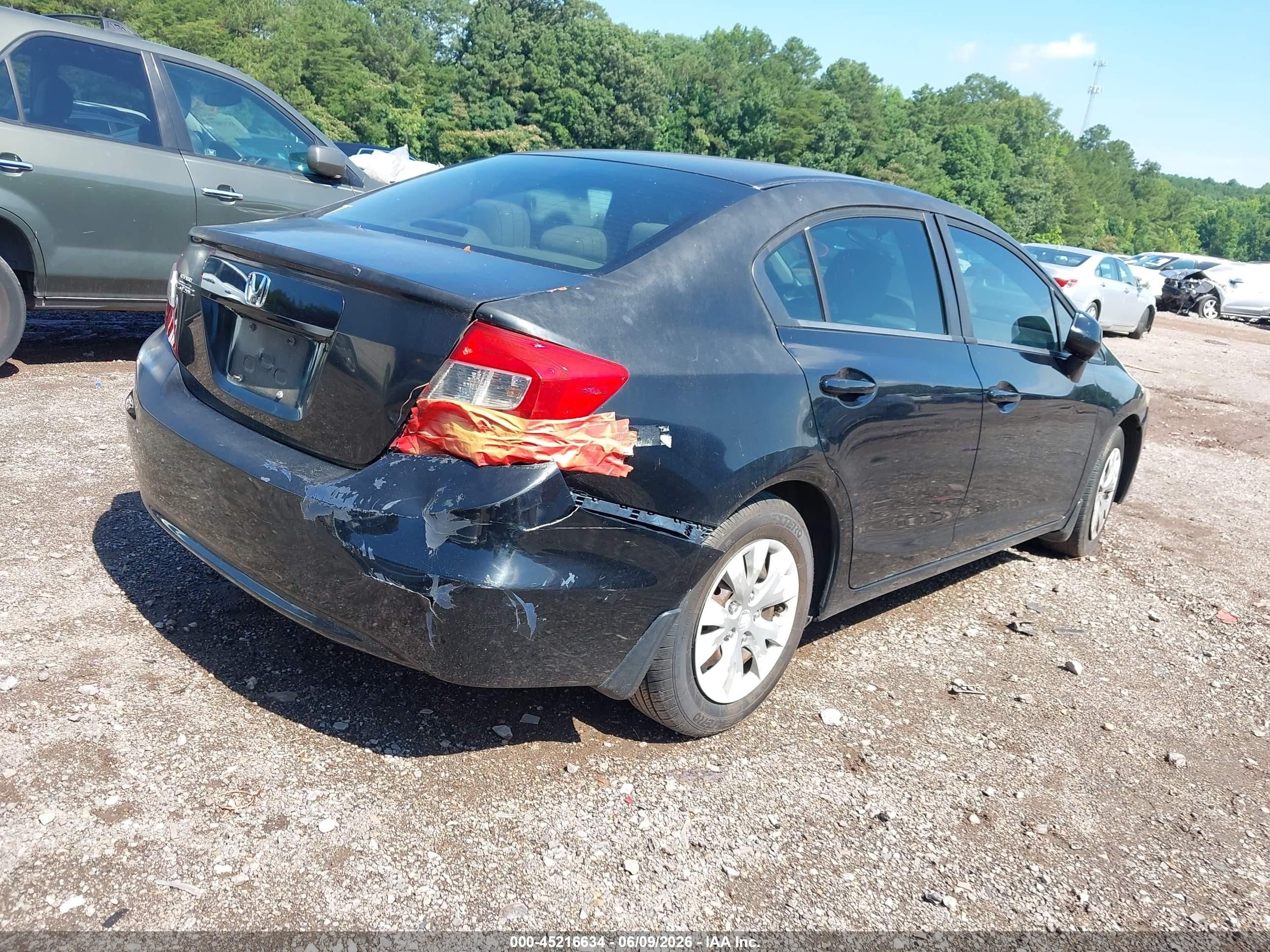 2012 Honda Civic Lx Black vin: 19XFB2F54CE109849