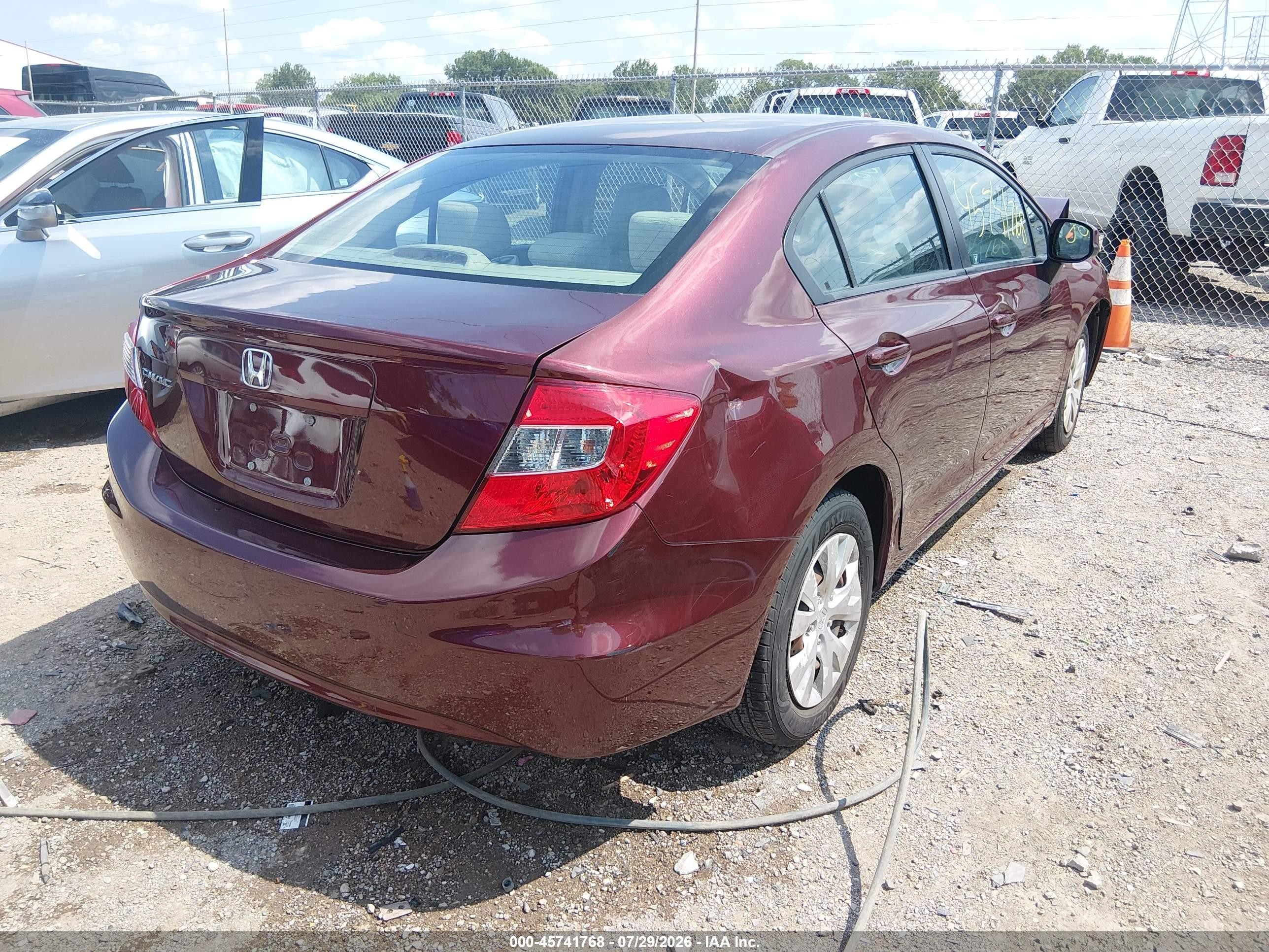 2012 Honda Civic Lx Maroon vin: 19XFB2F54CE302048
