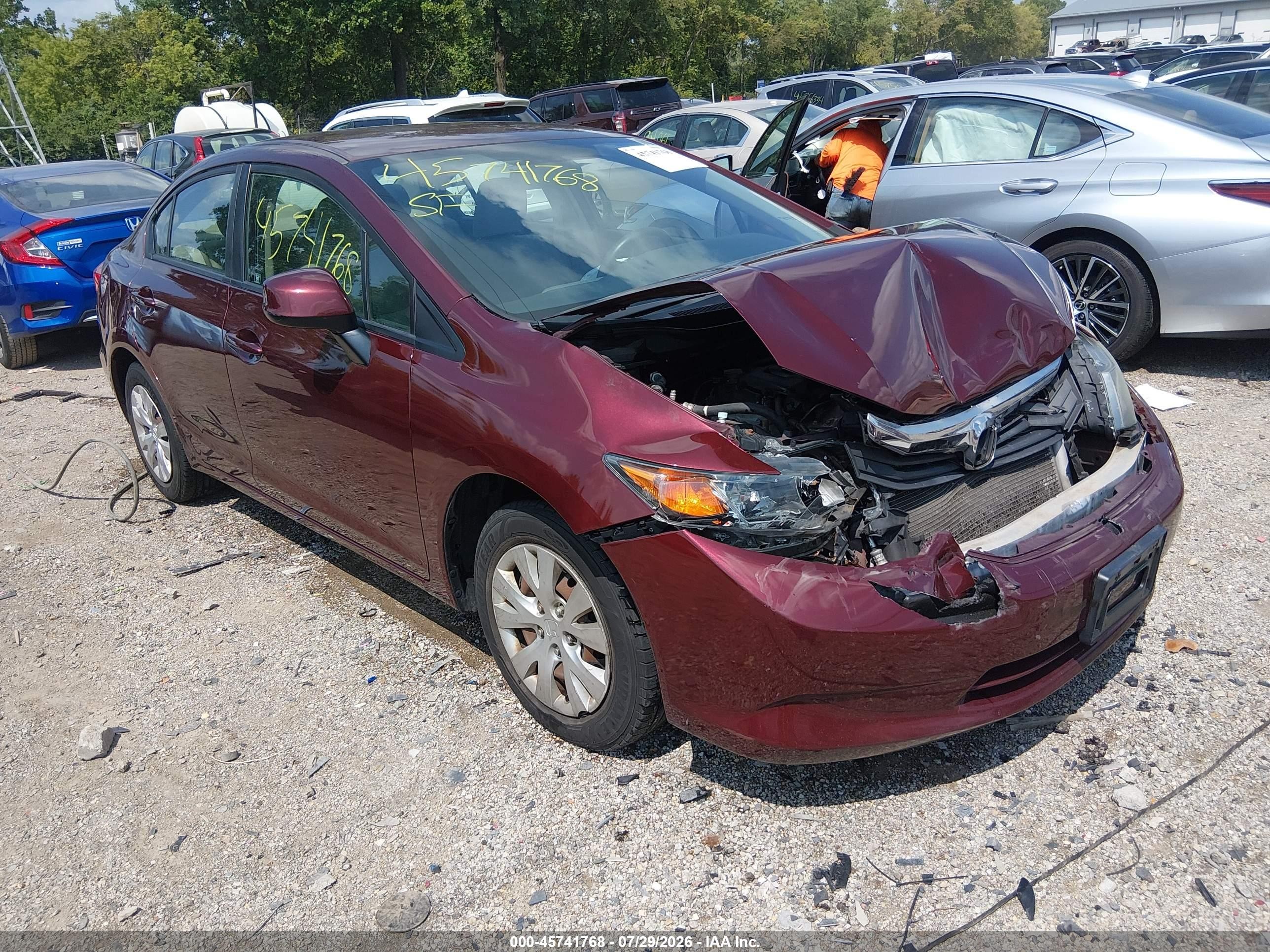 2012 Honda Civic Lx Maroon vin: 19XFB2F54CE302048