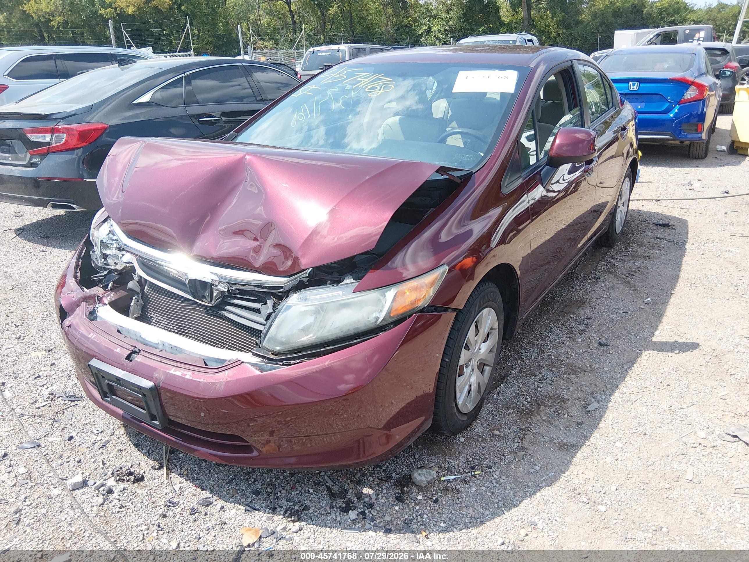 2012 Honda Civic Lx Maroon vin: 19XFB2F54CE302048