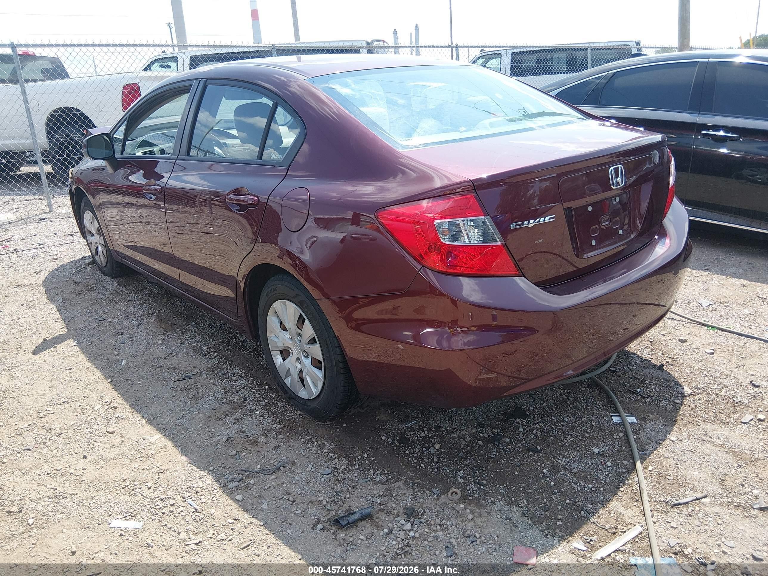 2012 Honda Civic Lx Maroon vin: 19XFB2F54CE302048
