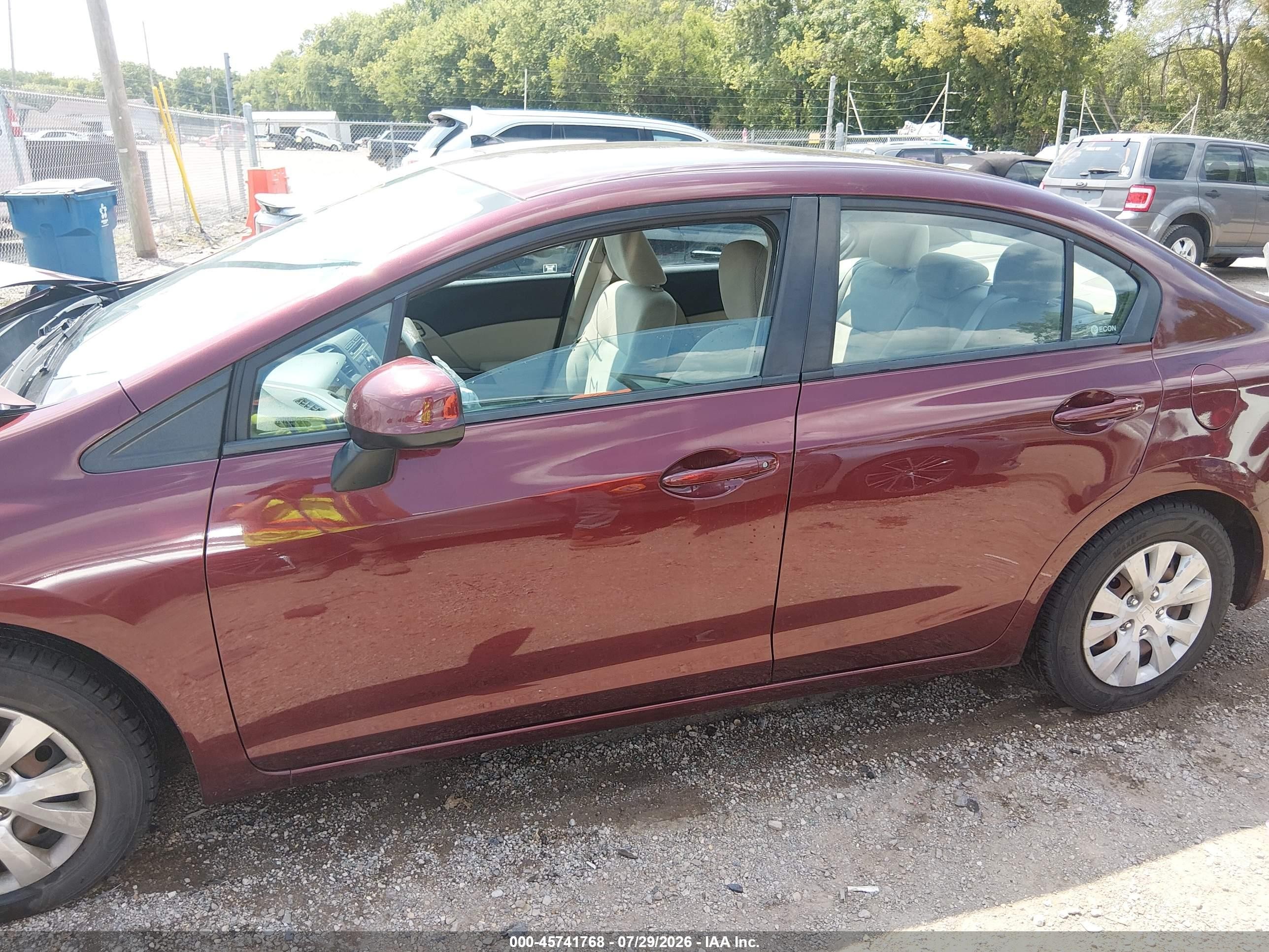 2012 Honda Civic Lx Maroon vin: 19XFB2F54CE302048