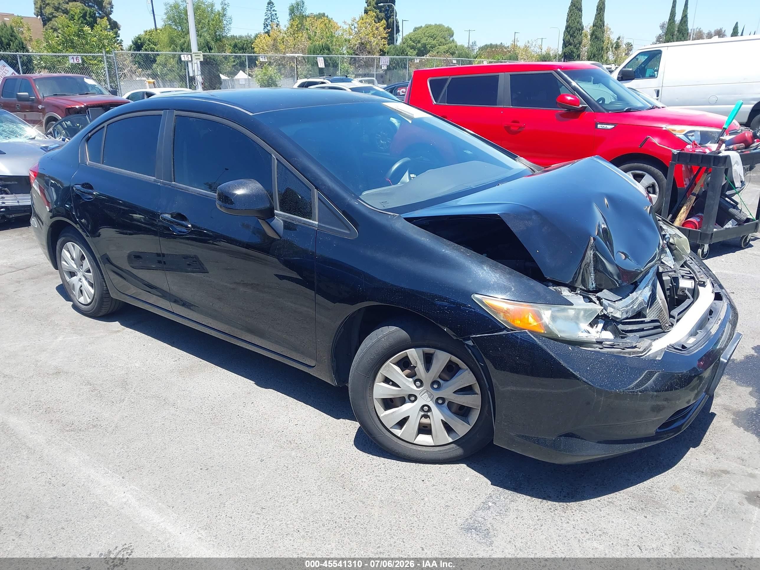 2012 Honda Civic Lx Black vin: 19XFB2F54CE328567