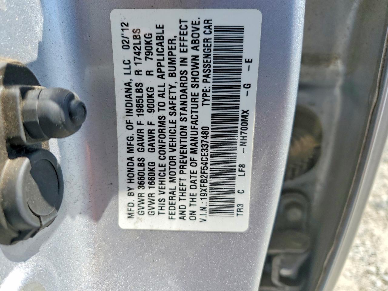 2012 Honda Civic Lx Silver vin: 19XFB2F54CE337480