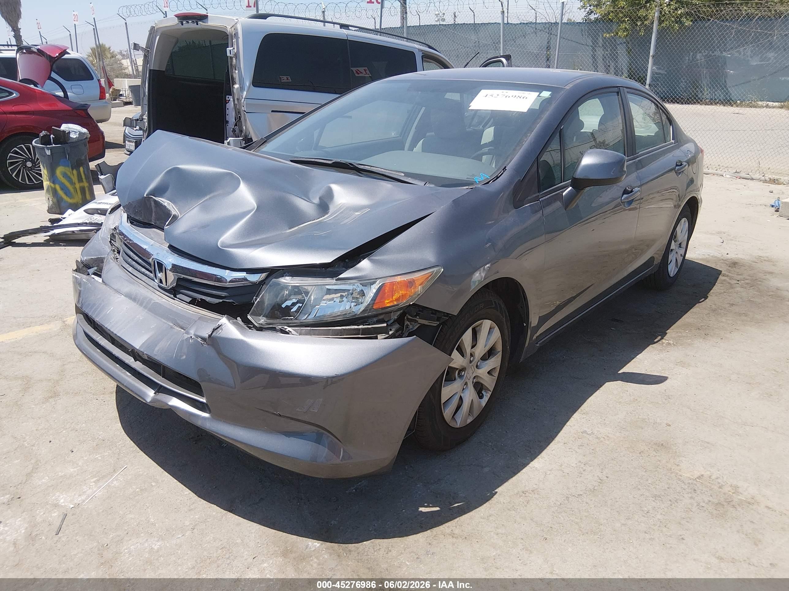 2012 Honda Civic Lx Gray vin: 19XFB2F54CE346339