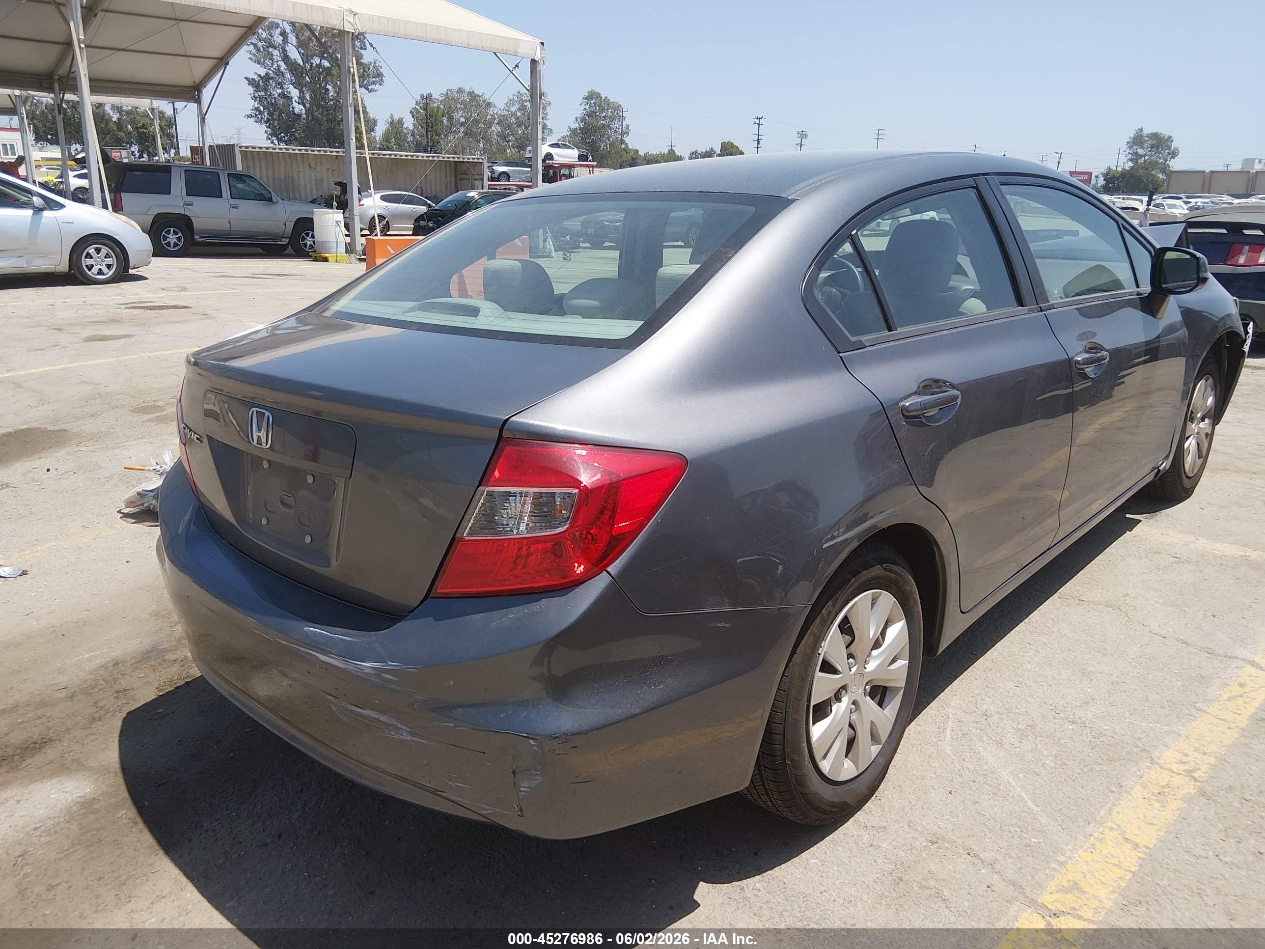 2012 Honda Civic Lx Gray vin: 19XFB2F54CE346339