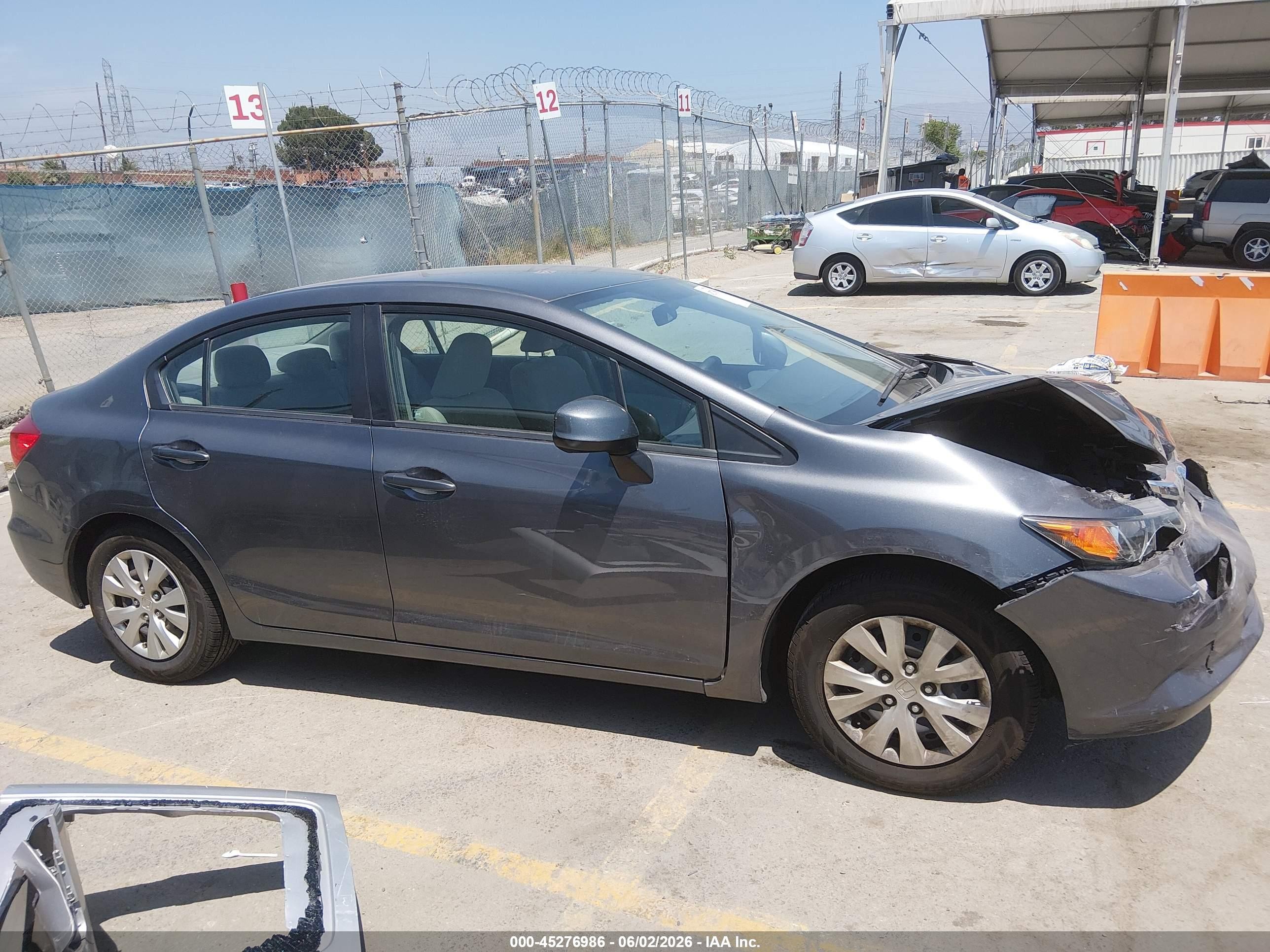 2012 Honda Civic Lx Gray vin: 19XFB2F54CE346339