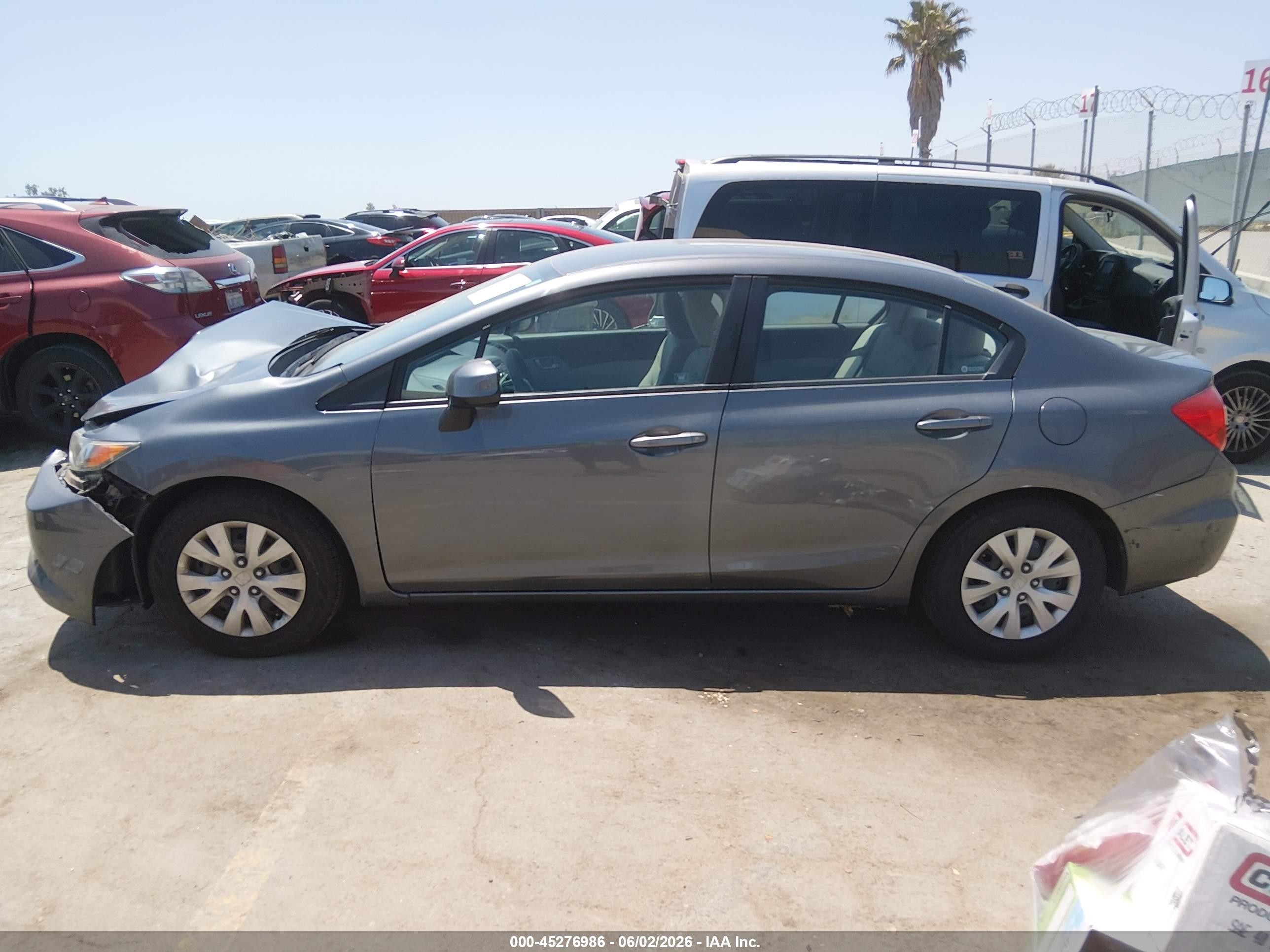 2012 Honda Civic Lx Gray vin: 19XFB2F54CE346339