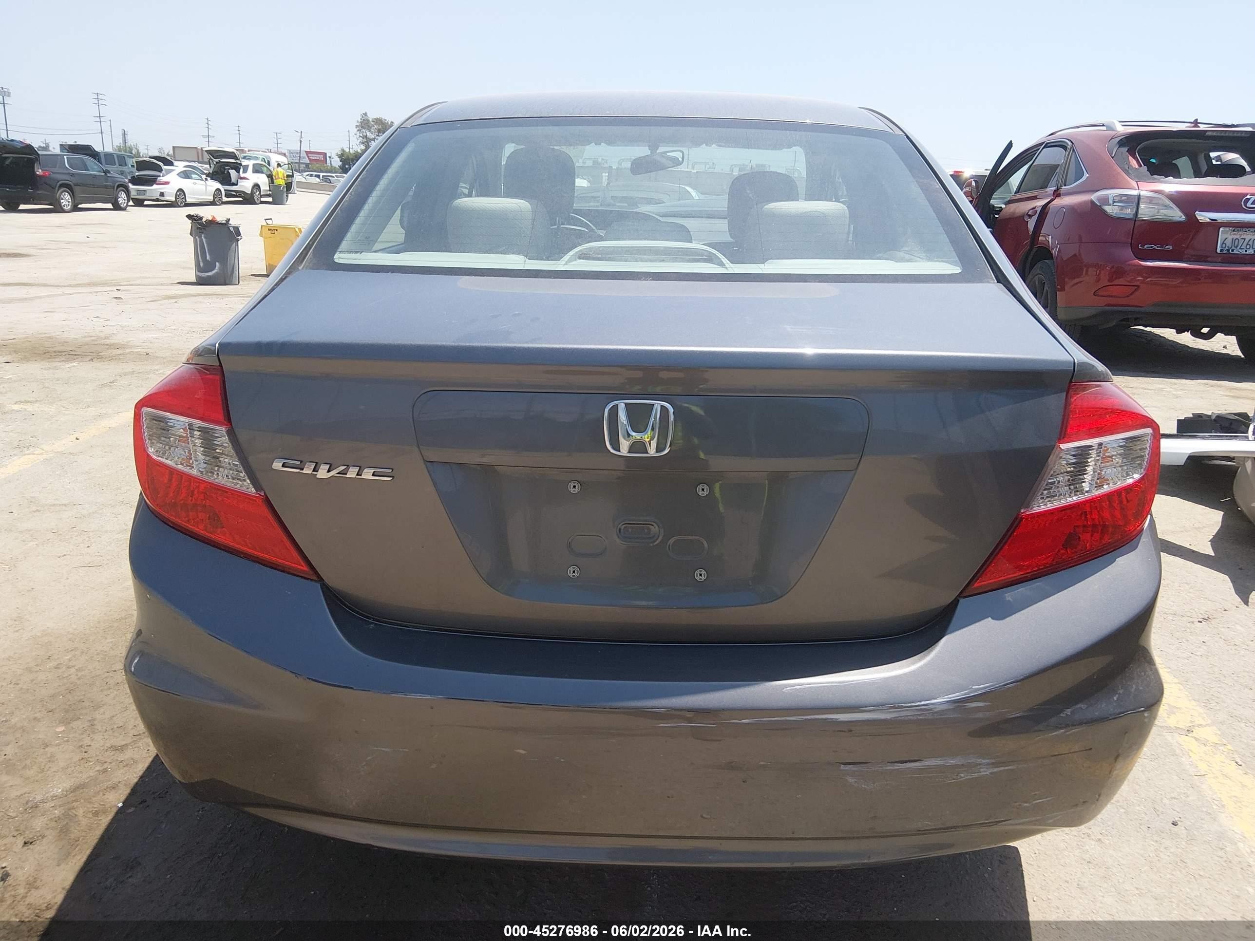 2012 Honda Civic Lx Gray vin: 19XFB2F54CE346339