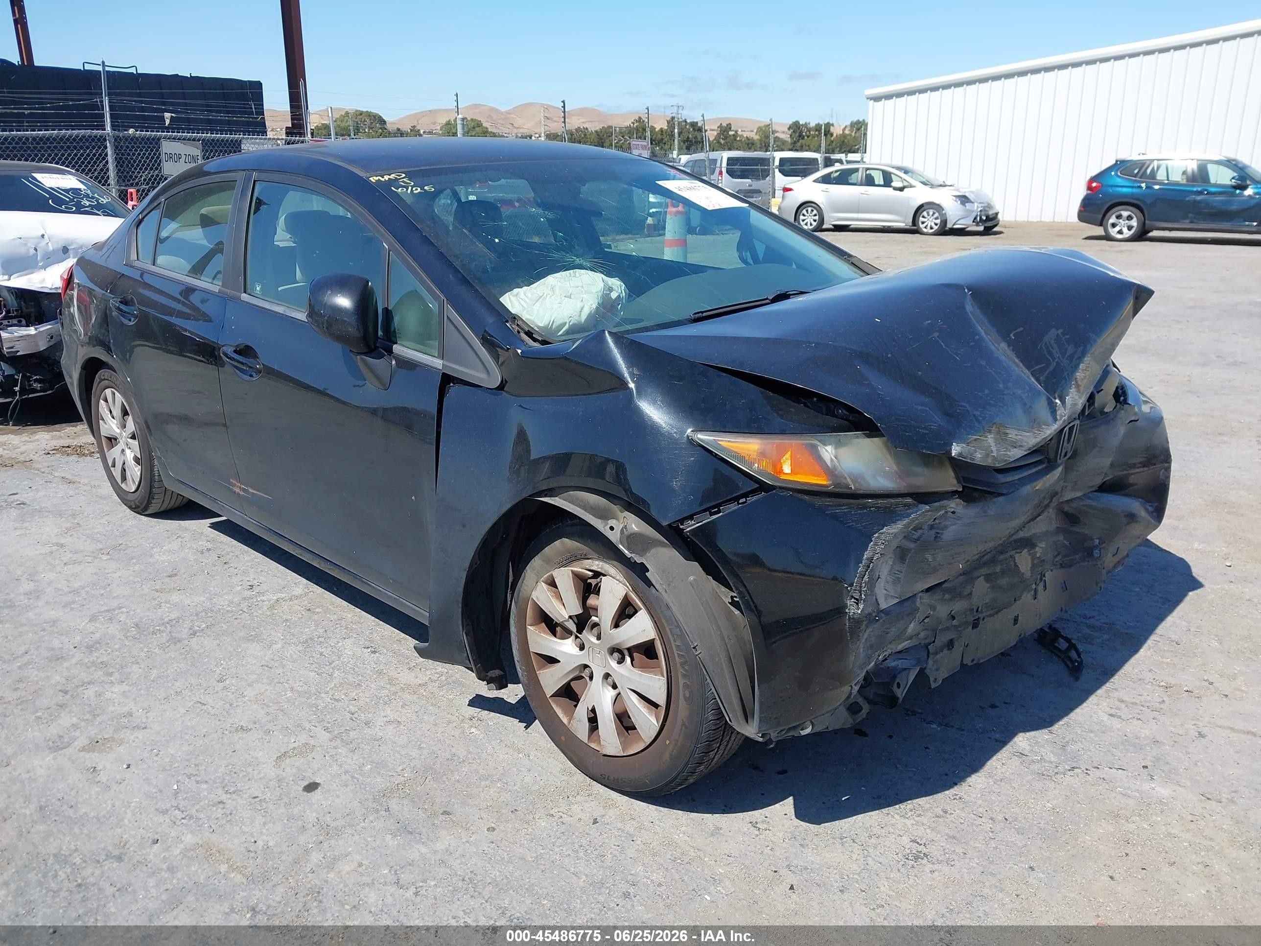 2012 Honda Civic Lx Black vin: 19XFB2F54CE353016