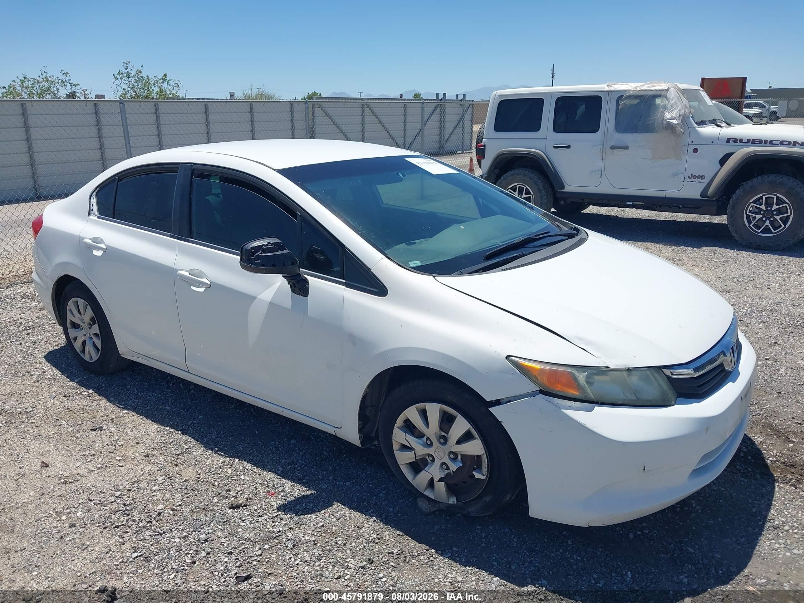 2012 Honda Civic Lx White vin: 19XFB2F54CE356515
