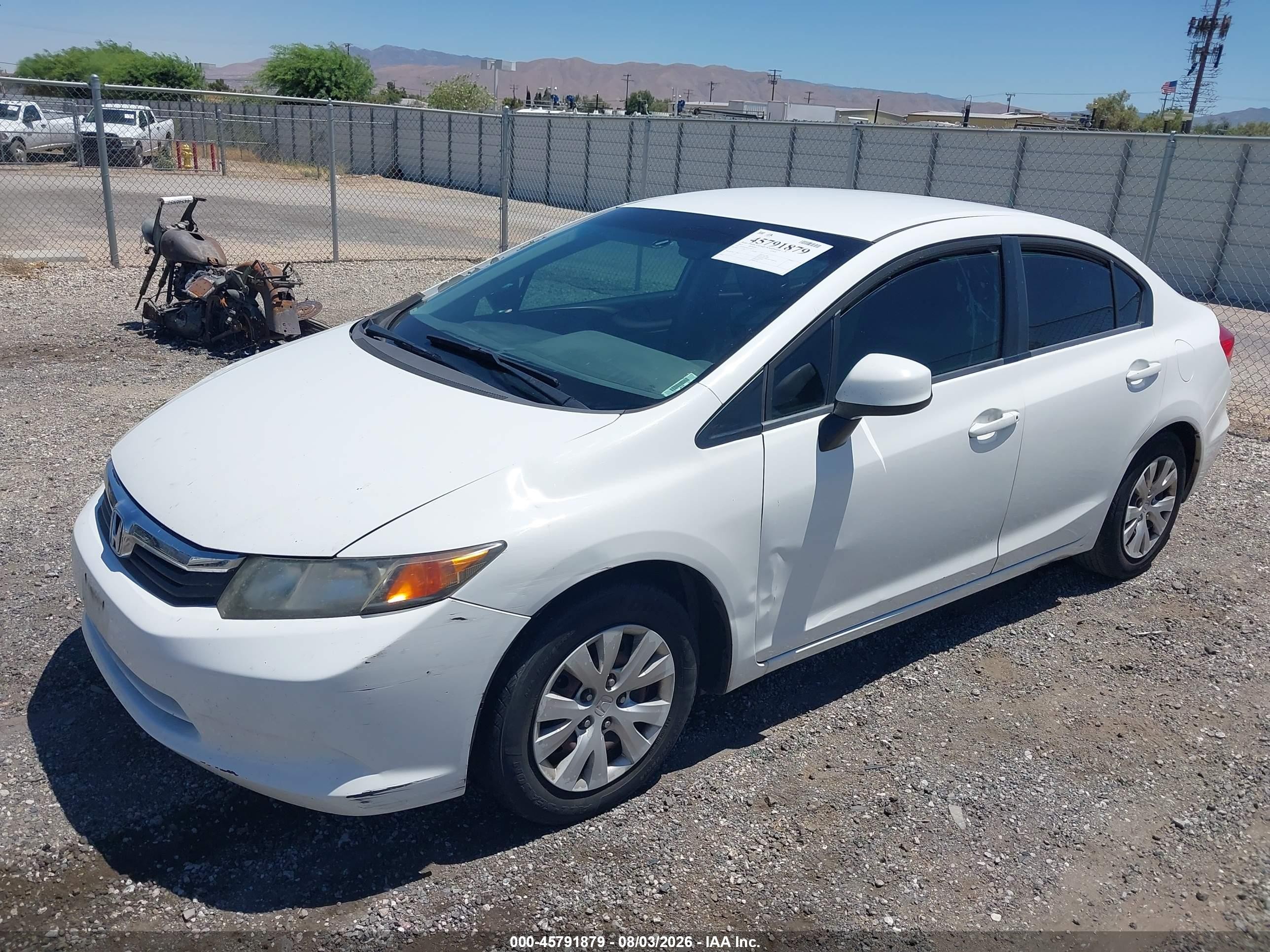 2012 Honda Civic Lx White vin: 19XFB2F54CE356515