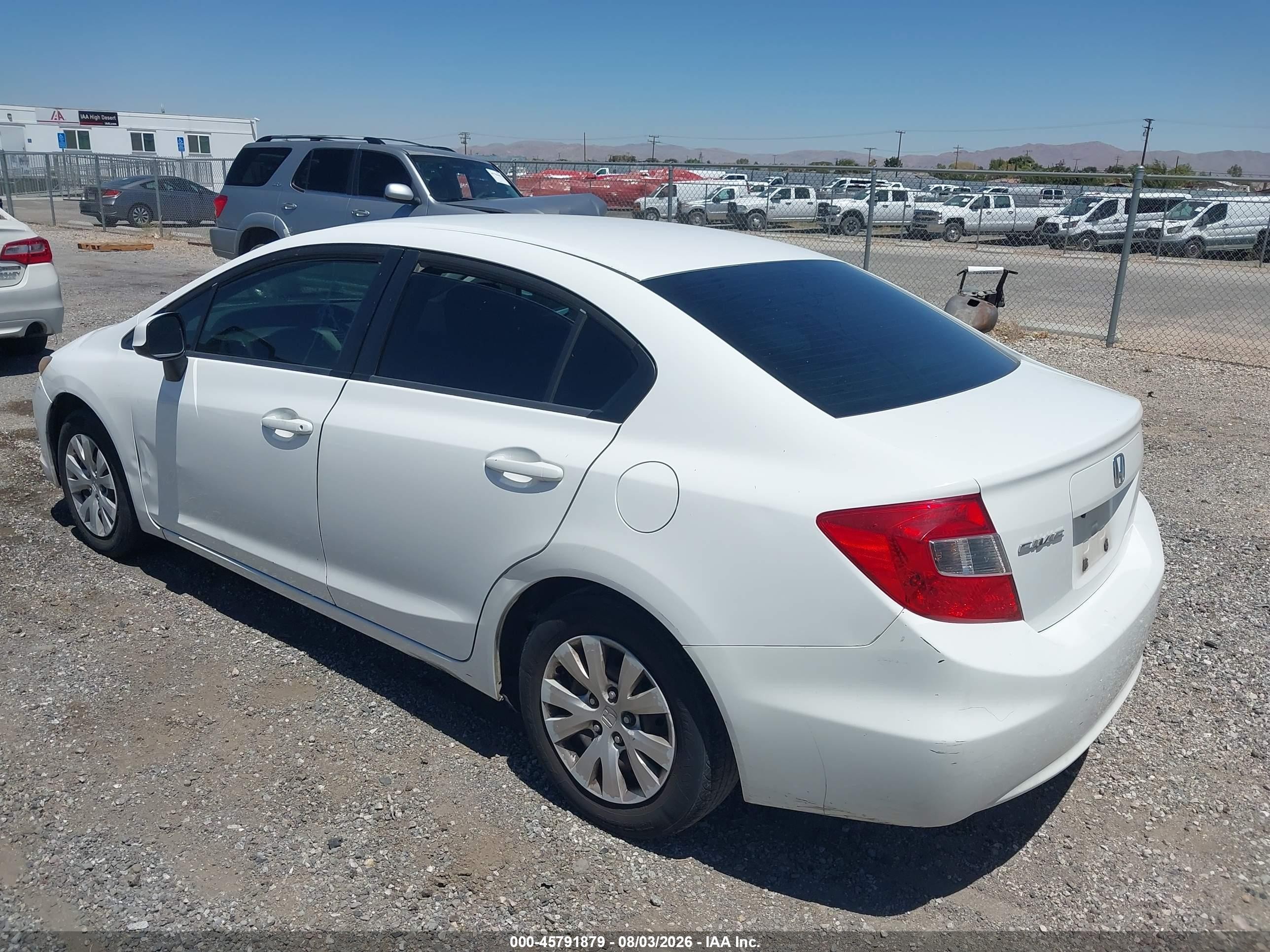 2012 Honda Civic Lx White vin: 19XFB2F54CE356515