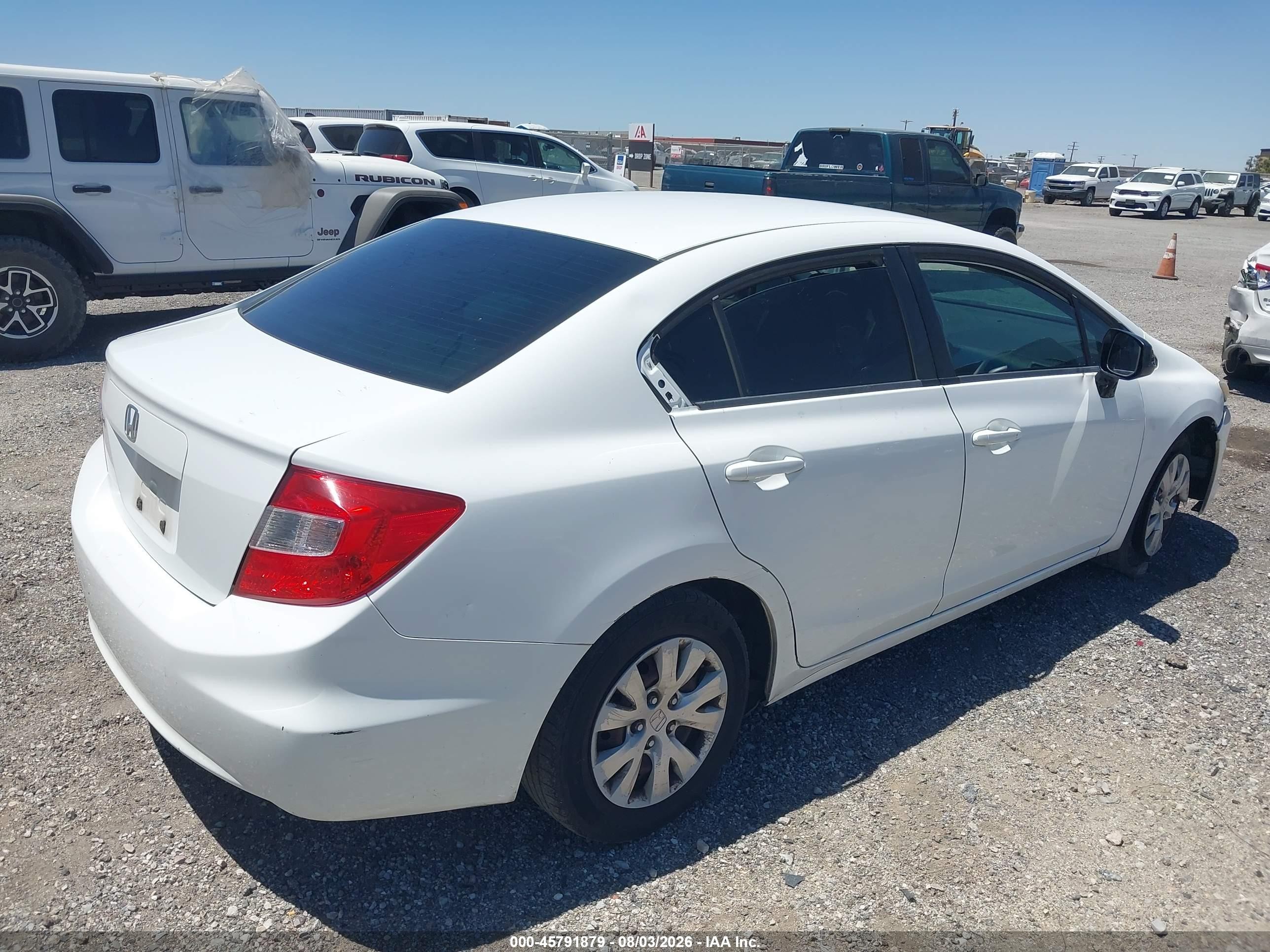 2012 Honda Civic Lx White vin: 19XFB2F54CE356515