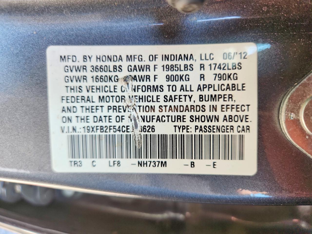 2012 Honda Civic Lx Silver vin: 19XFB2F54CE363626