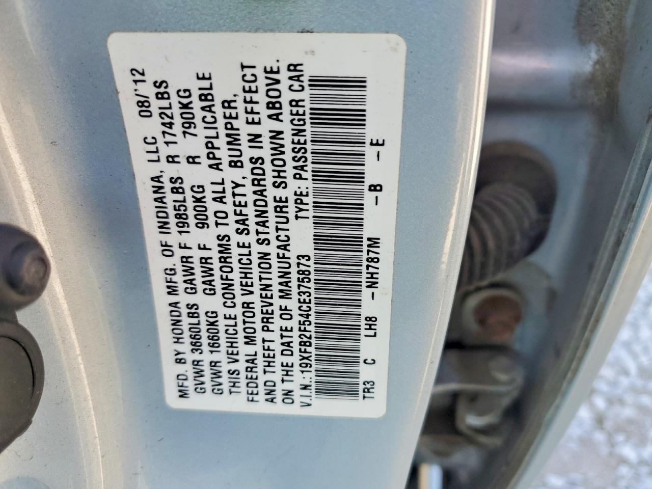 2012 Honda Civic Lx Silver vin: 19XFB2F54CE375873