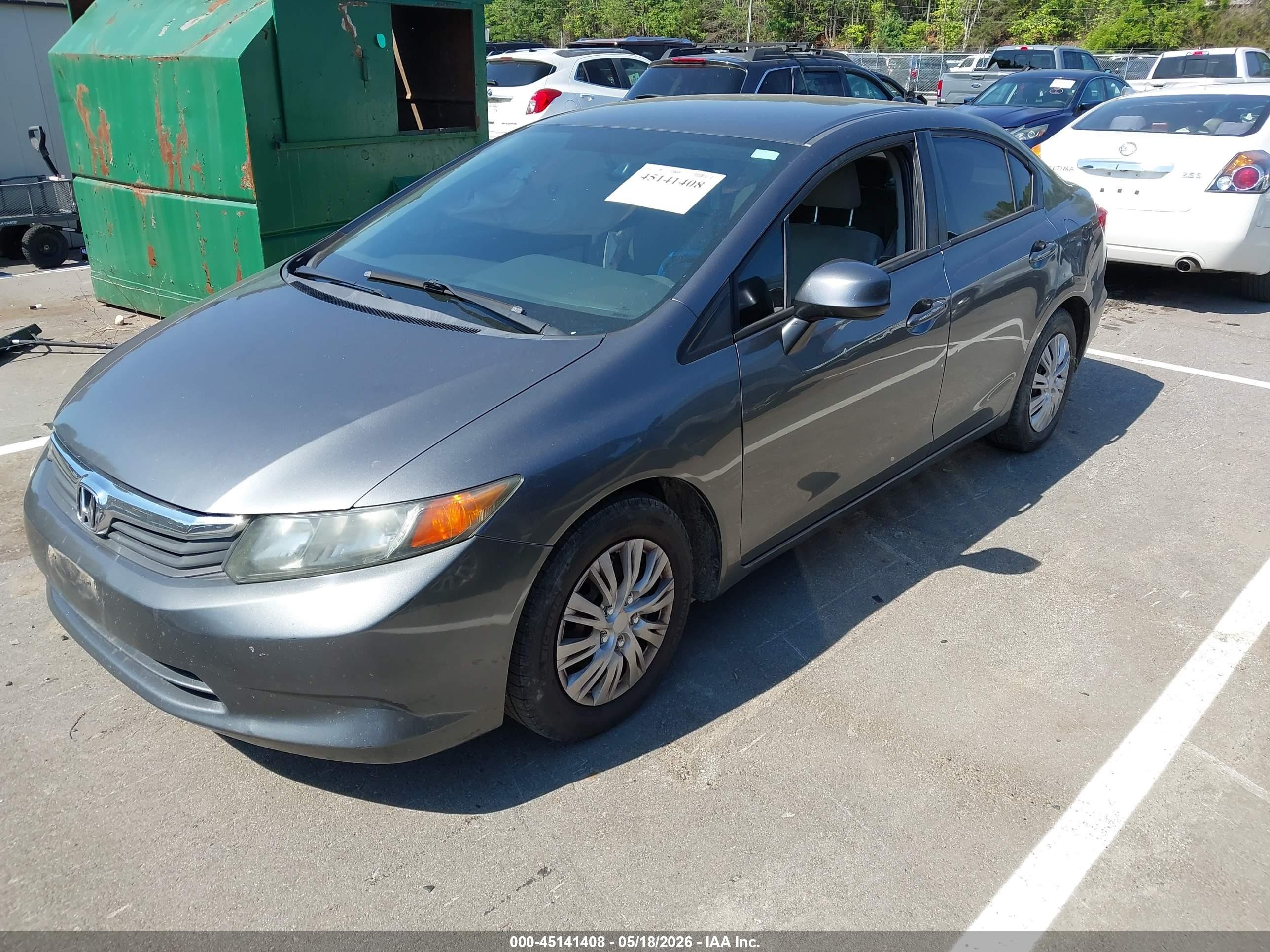 2012 Honda Civic Lx Gray vin: 19XFB2F54CE376442