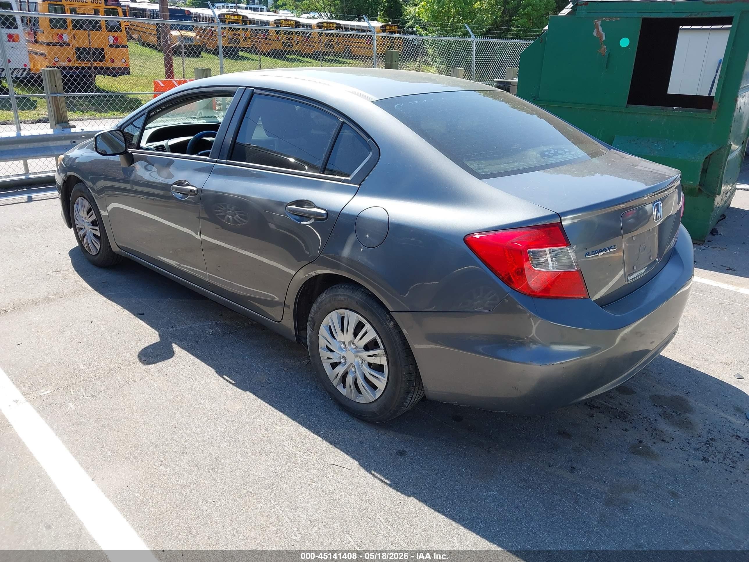 2012 Honda Civic Lx Gray vin: 19XFB2F54CE376442