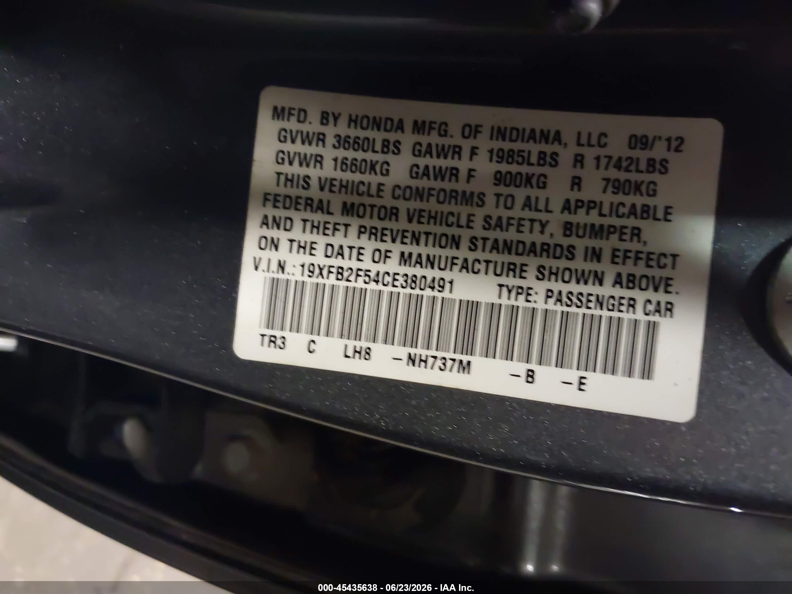 2012 Honda Civic Lx Gray vin: 19XFB2F54CE380491