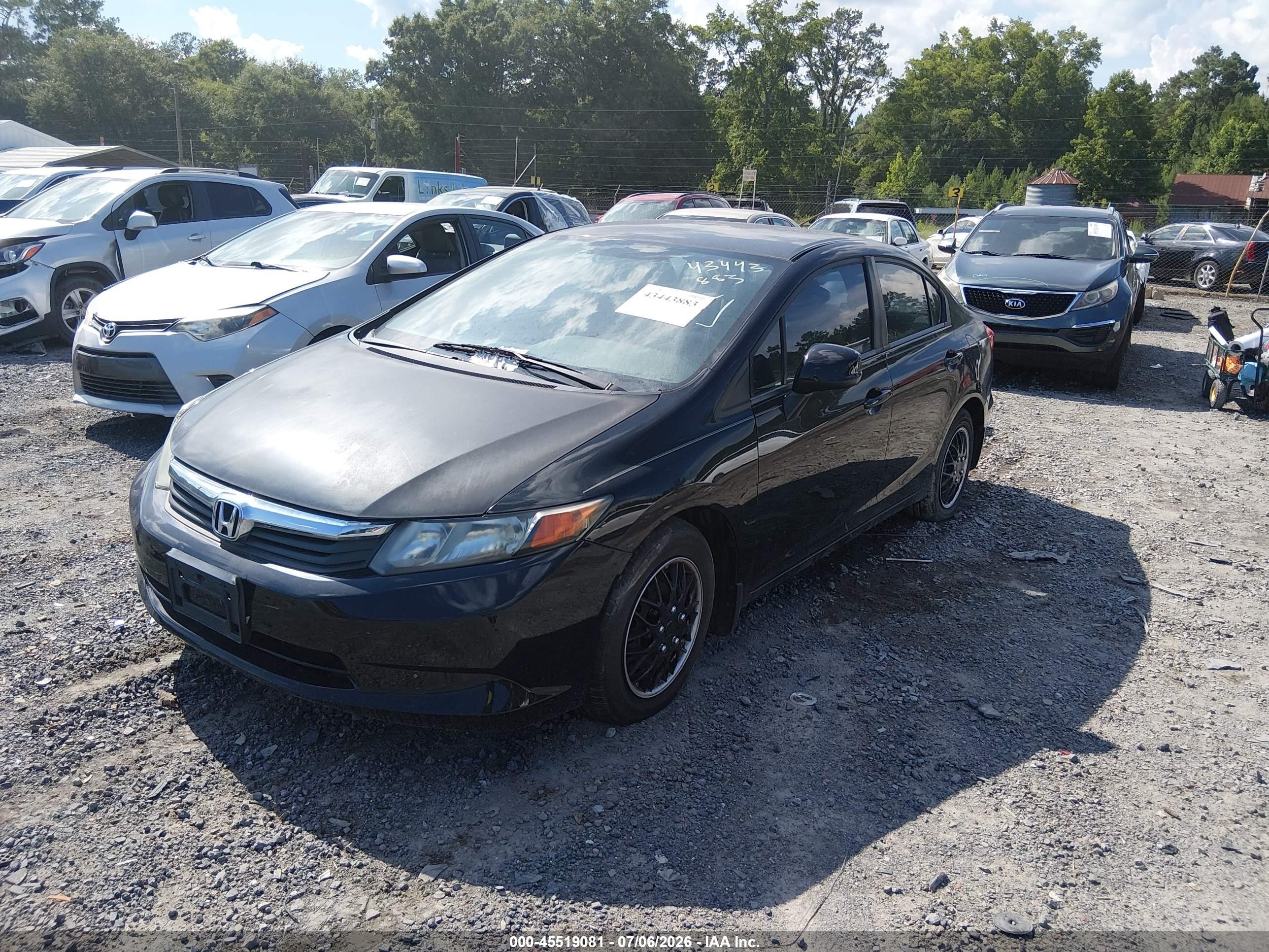 2012 Honda Civic Lx Black vin: 19XFB2F54CE383049