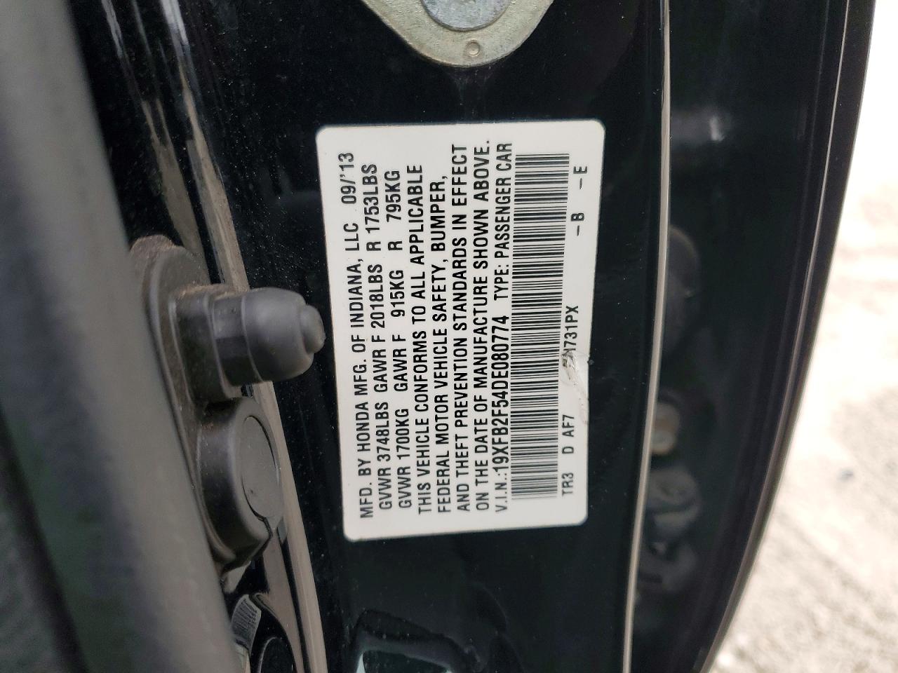 2013 Honda Civic Lx Black vin: 19XFB2F54DE080774