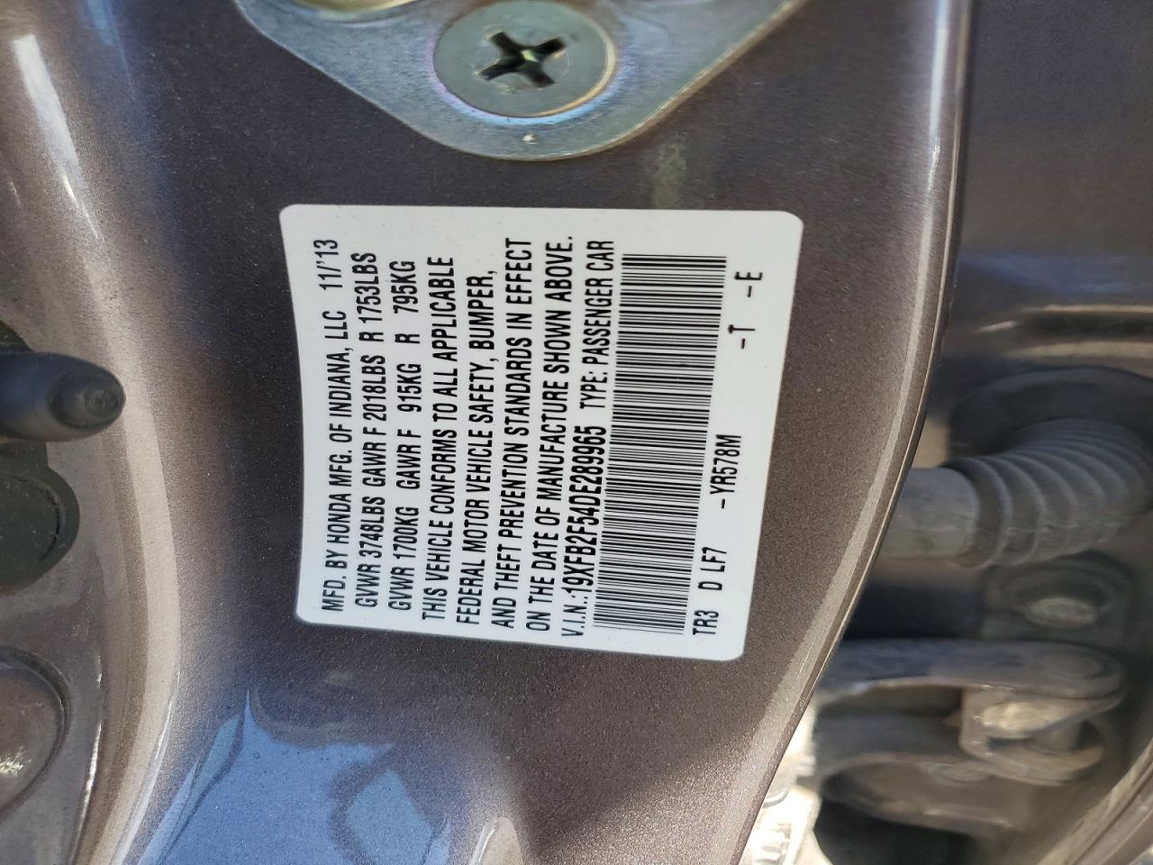2013 Honda Civic Lx Brown vin: 19XFB2F54DE289965
