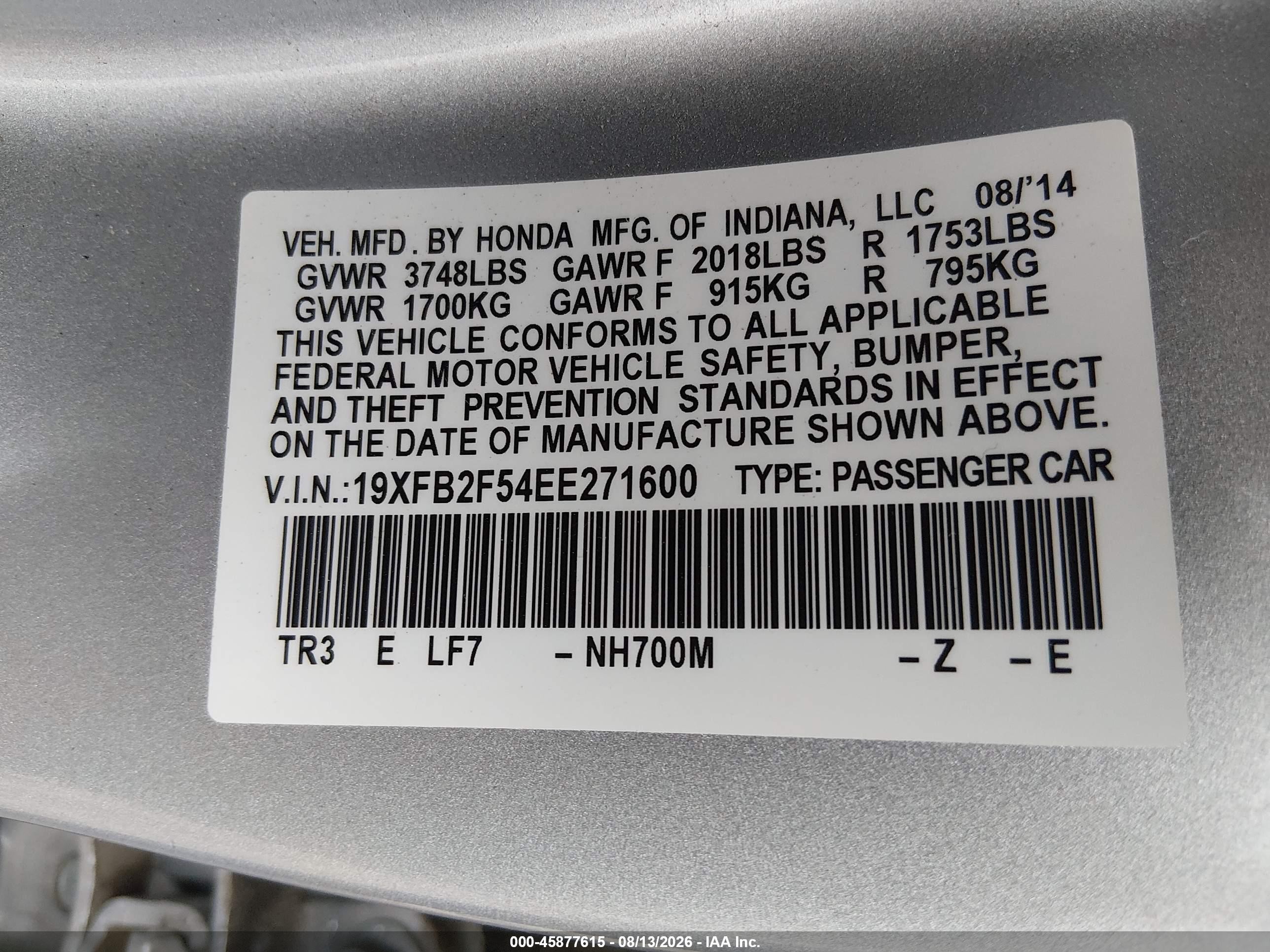 2014 Honda Civic Lx Silver vin: 19XFB2F54EE271600