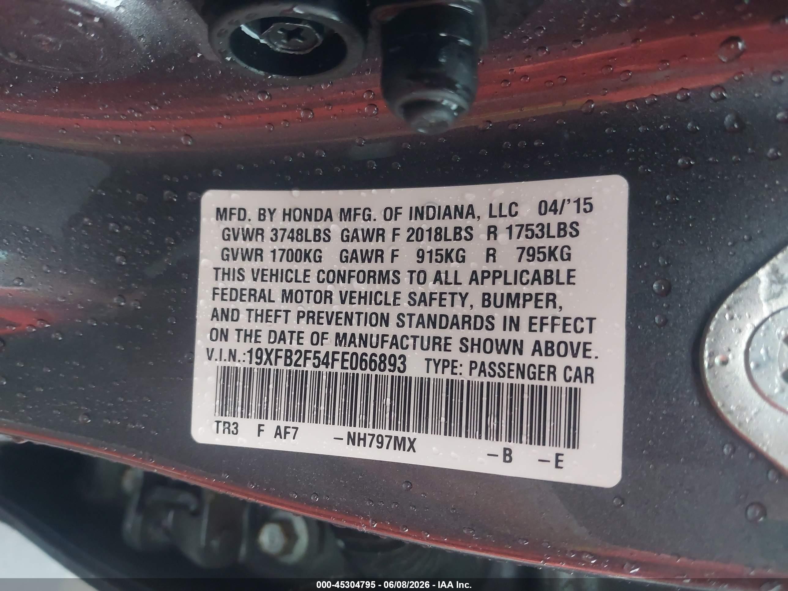 2015 Honda Civic Lx Серый vin: 19XFB2F54FE066893