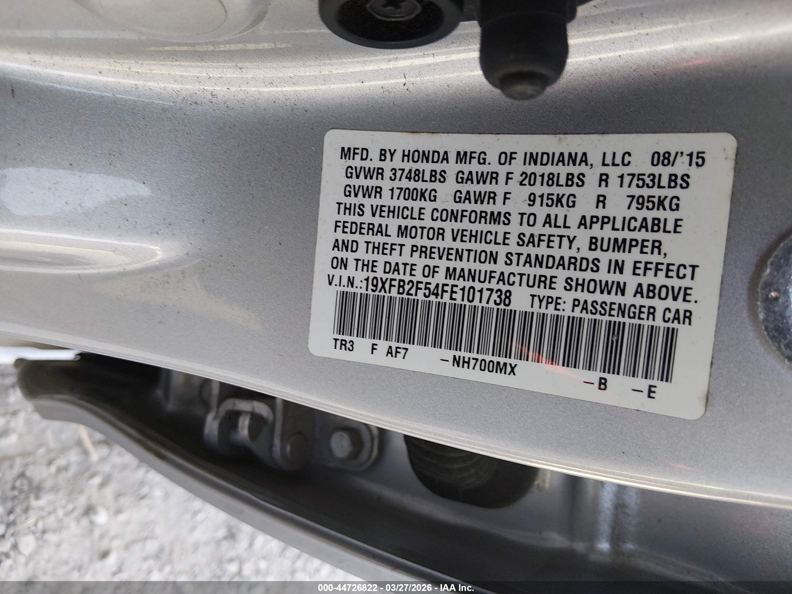 2015 Honda Civic Lx Silver vin: 19XFB2F54FE101738