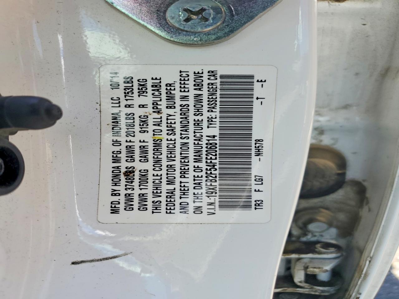 2015 Honda Civic Lx White vin: 19XFB2F54FE206814