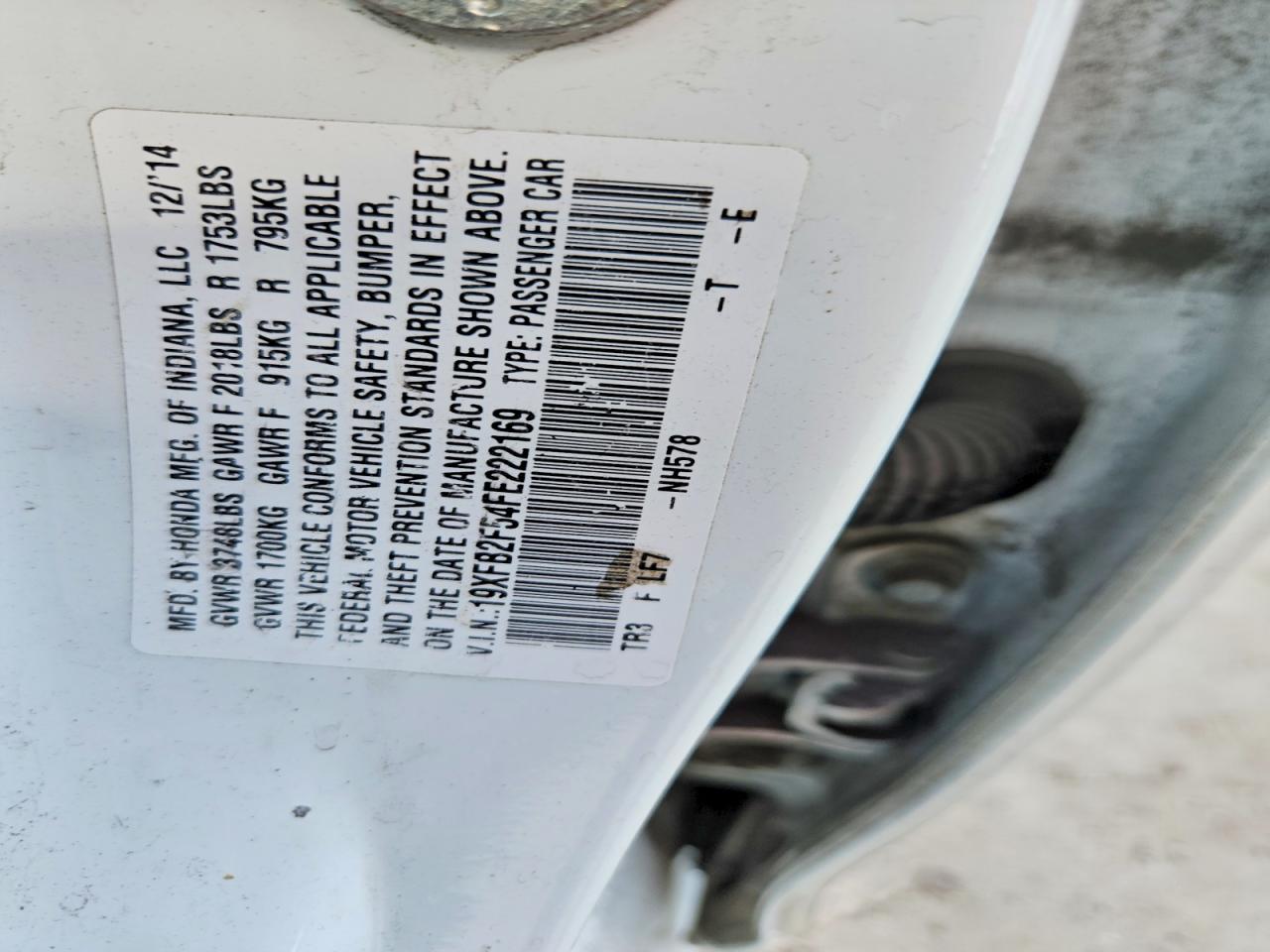 2015 Honda Civic Lx White vin: 19XFB2F54FE222169
