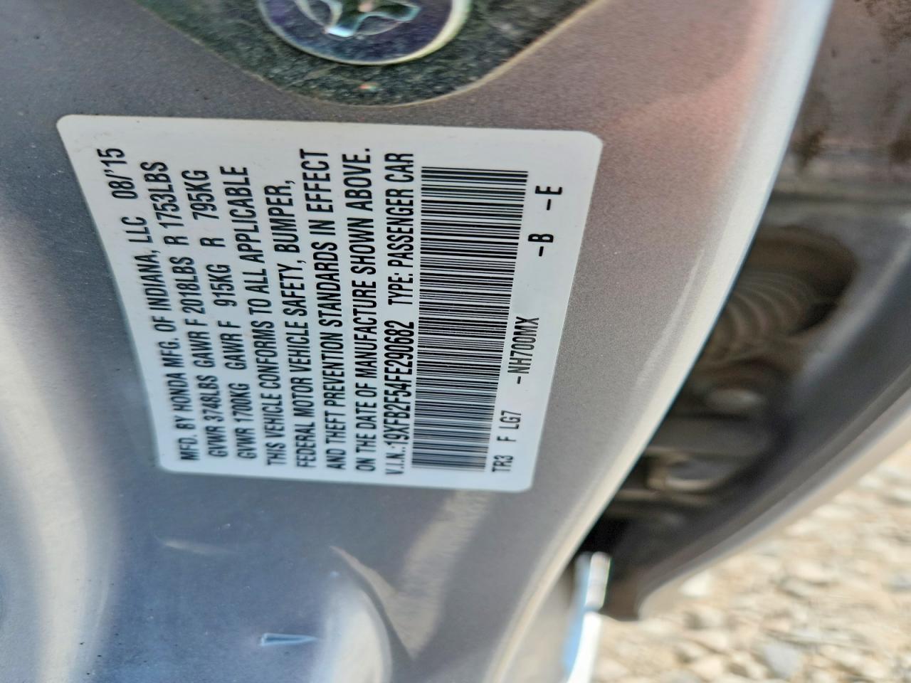 2015 Honda Civic Lx Silver vin: 19XFB2F54FE290682