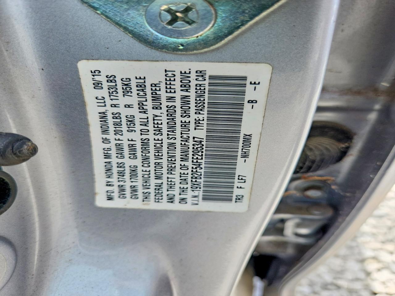2015 Honda Civic Lx Silver vin: 19XFB2F54FE295347
