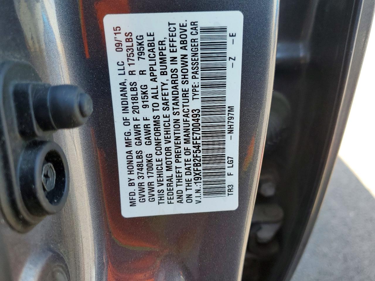 2015 Honda Civic Lx Gray vin: 19XFB2F54FE700493