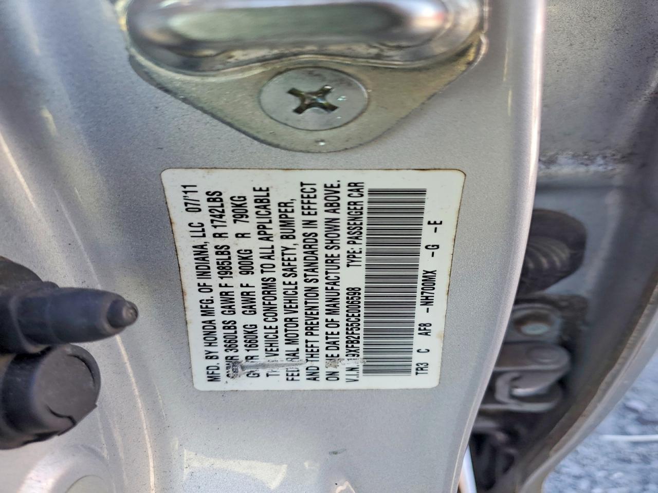 2012 Honda Civic Lx Silver vin: 19XFB2F55CE006598