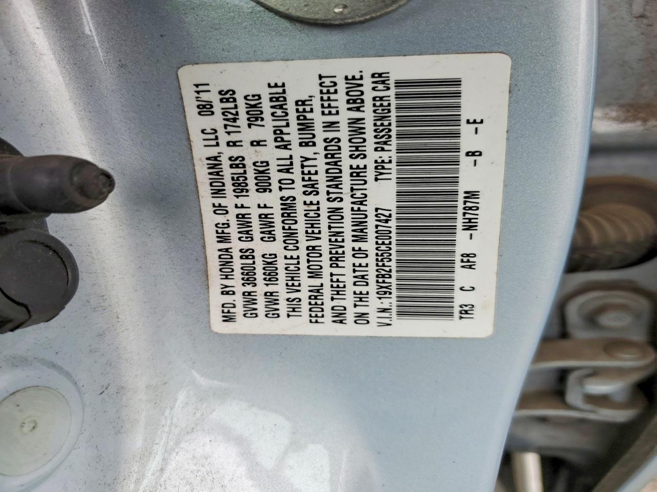 2012 Honda Civic Lx Синий vin: 19XFB2F55CE007427