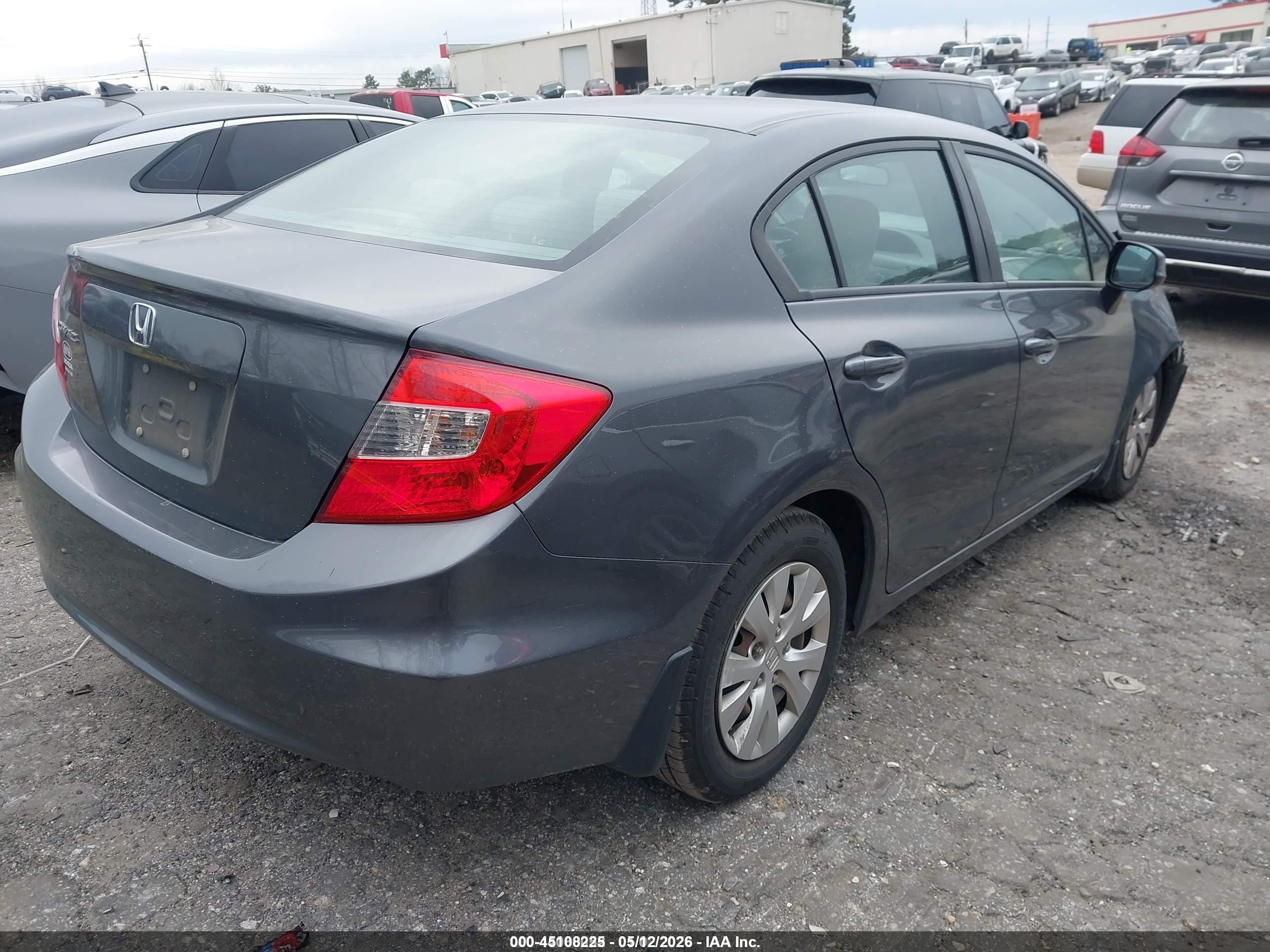 2012 Honda Civic Lx Gray vin: 19XFB2F55CE020663