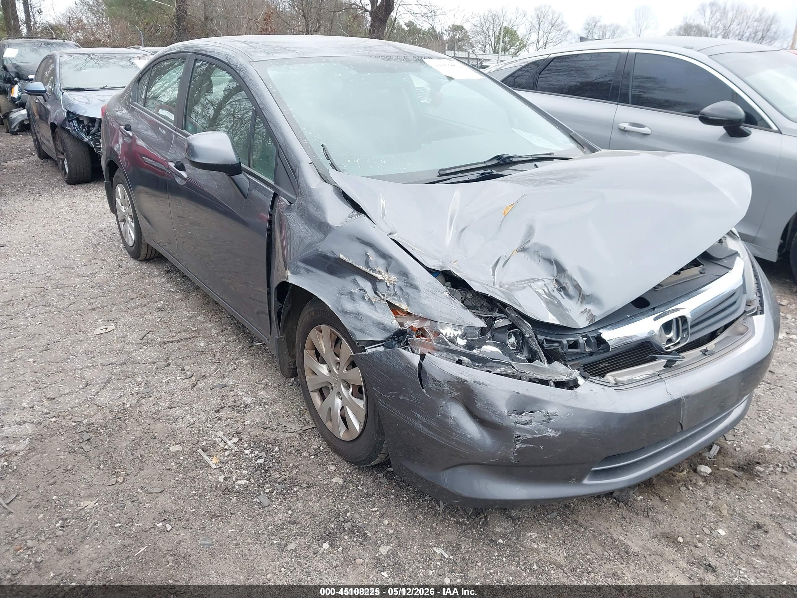 2012 Honda Civic Lx Gray vin: 19XFB2F55CE020663