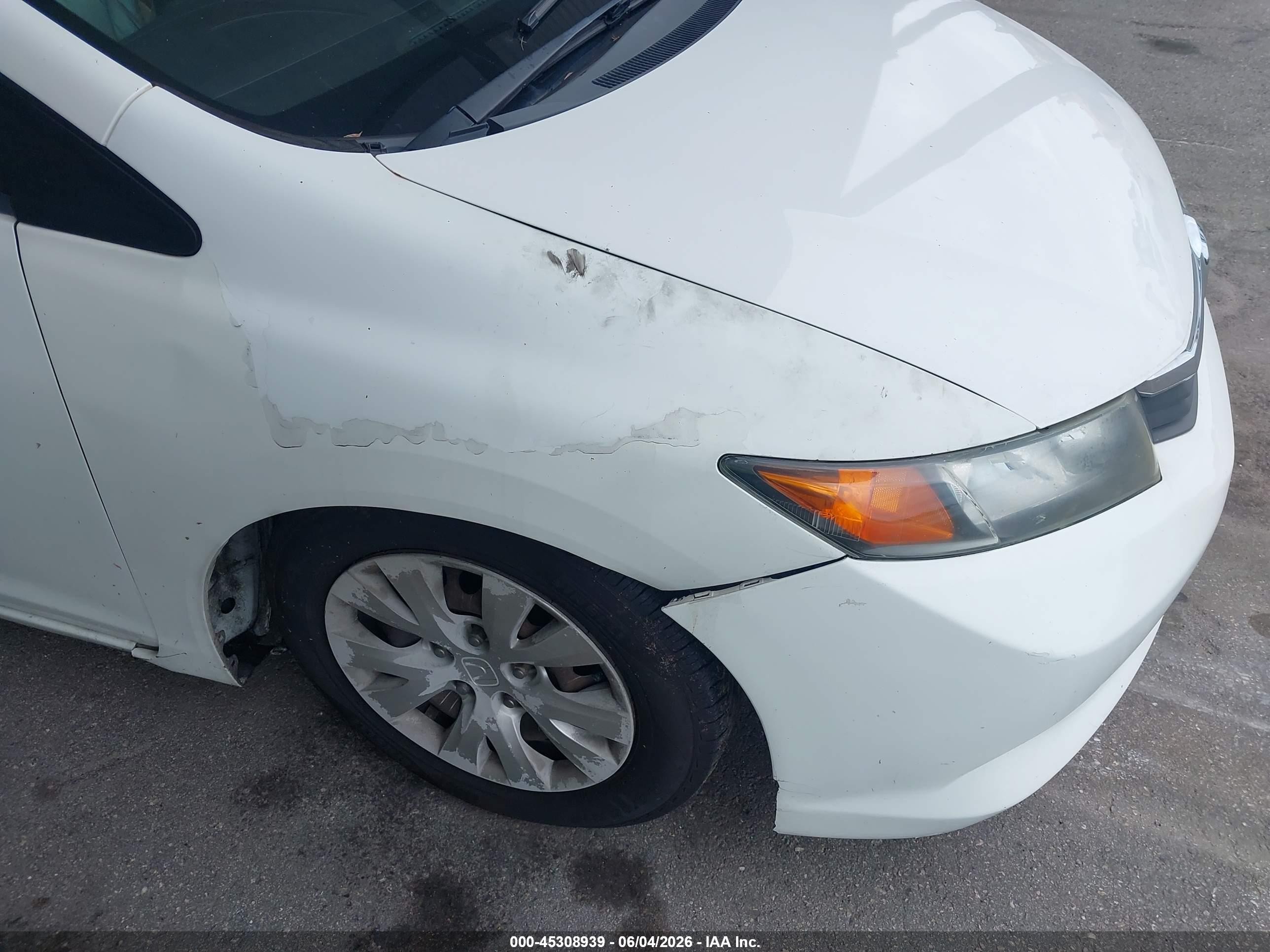 2012 Honda Civic Lx White vin: 19XFB2F55CE025488