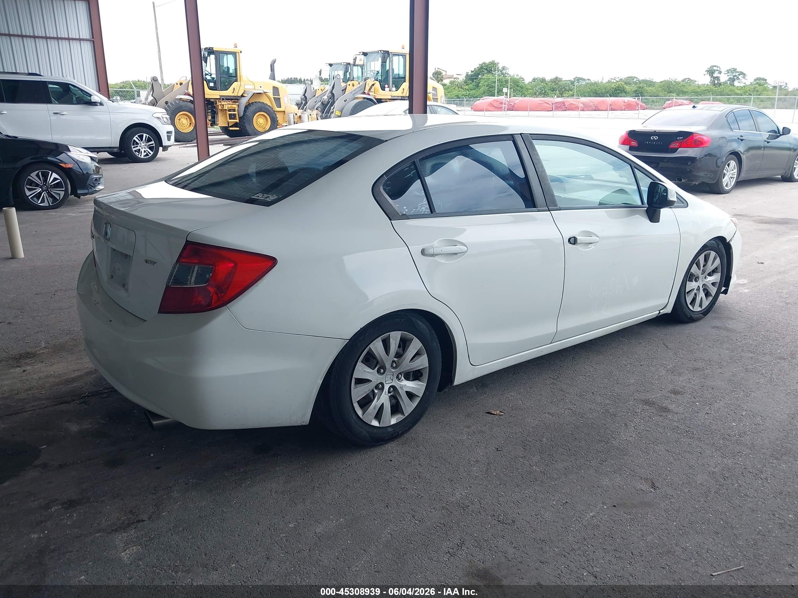2012 Honda Civic Lx White vin: 19XFB2F55CE025488