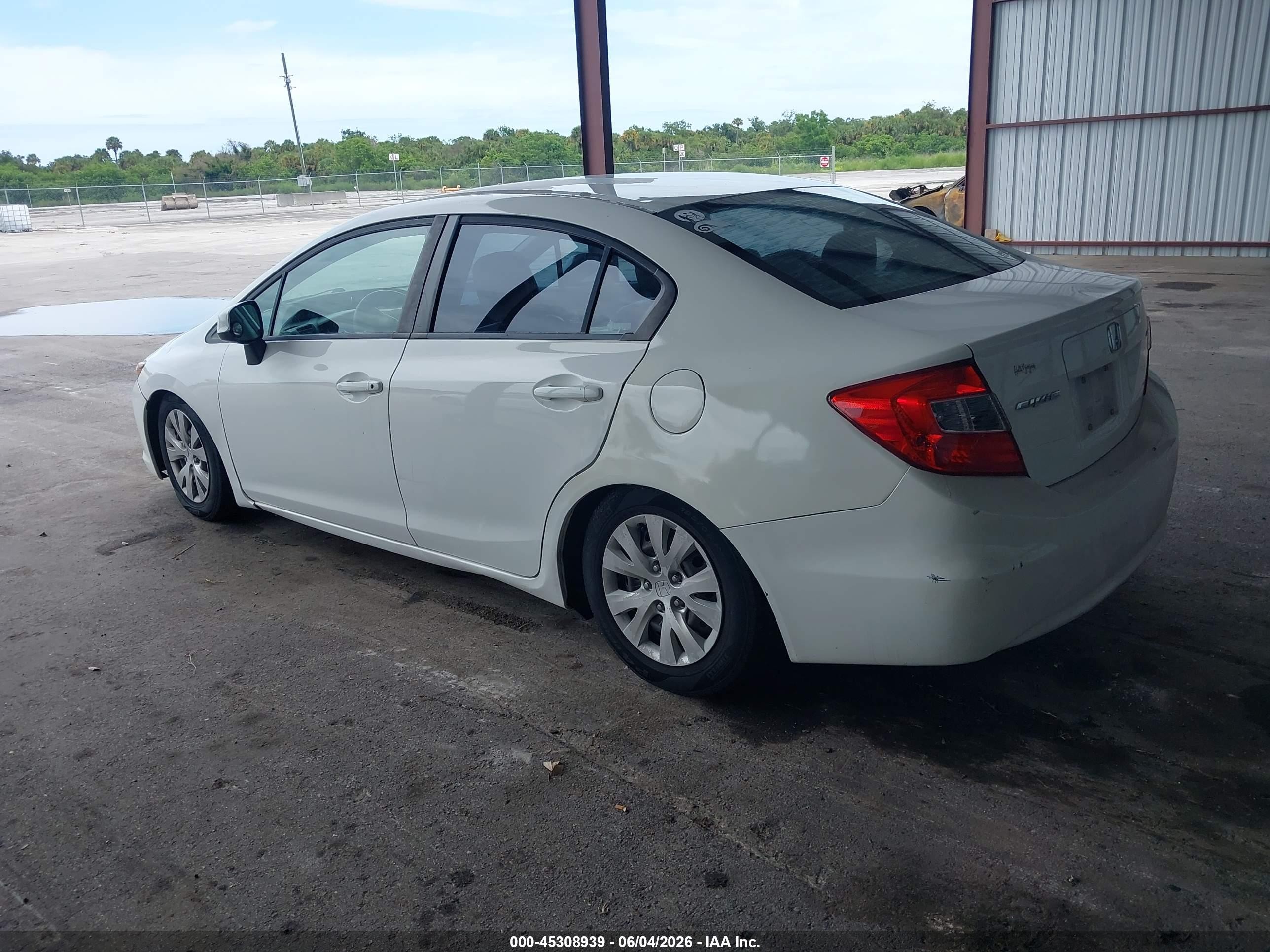 2012 Honda Civic Lx White vin: 19XFB2F55CE025488