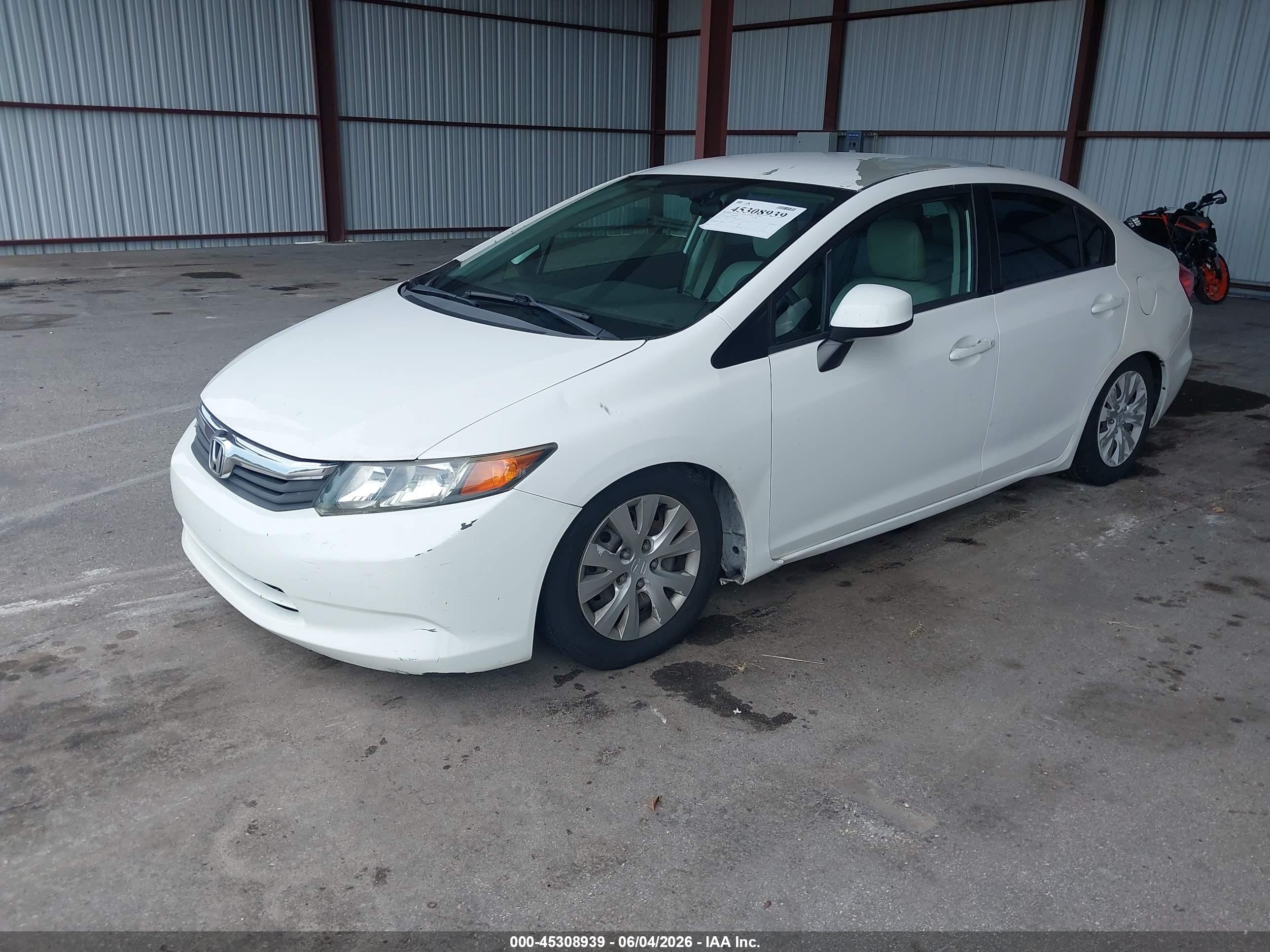 2012 Honda Civic Lx White vin: 19XFB2F55CE025488