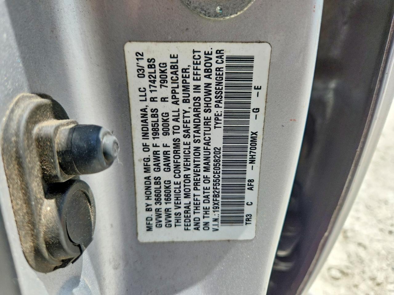 2012 Honda Civic Lx Silver vin: 19XFB2F55CE058202
